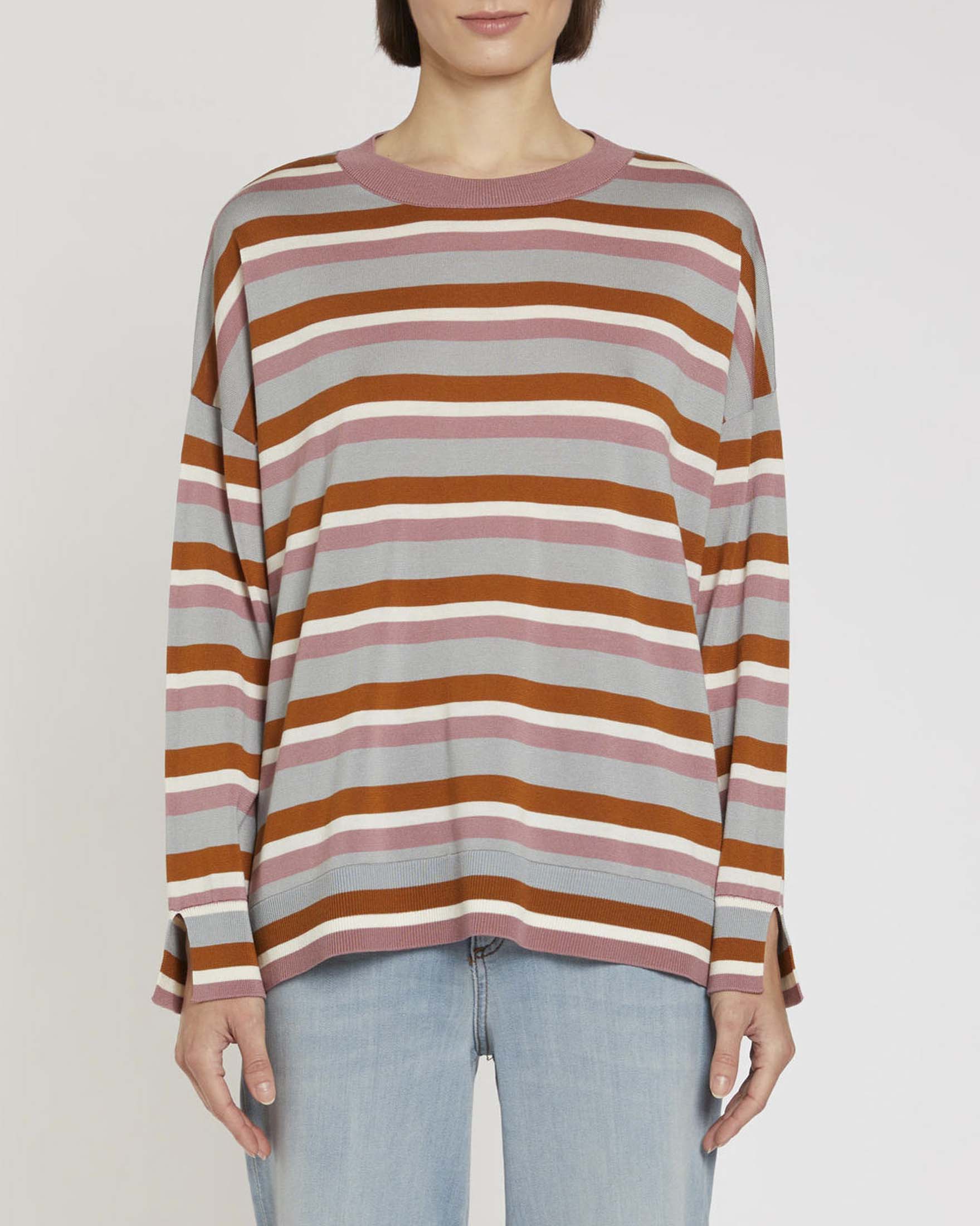 Maglia a righe azzurre e coccio Sport oversize con finiture a coste