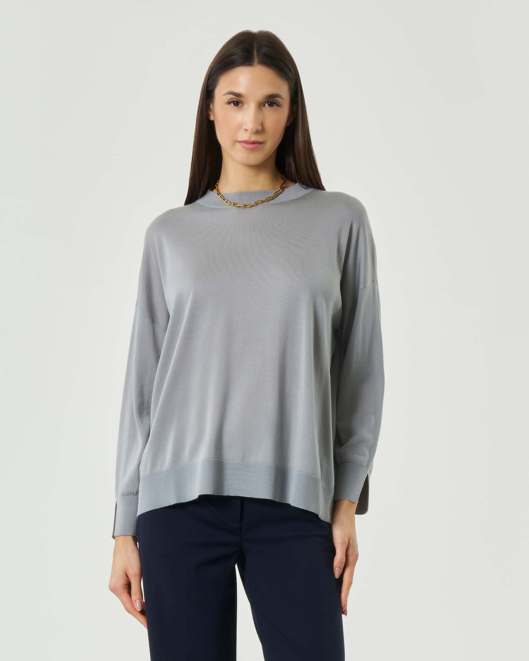Maglia color grigio perla Marella Sport oversize con finiture a coste