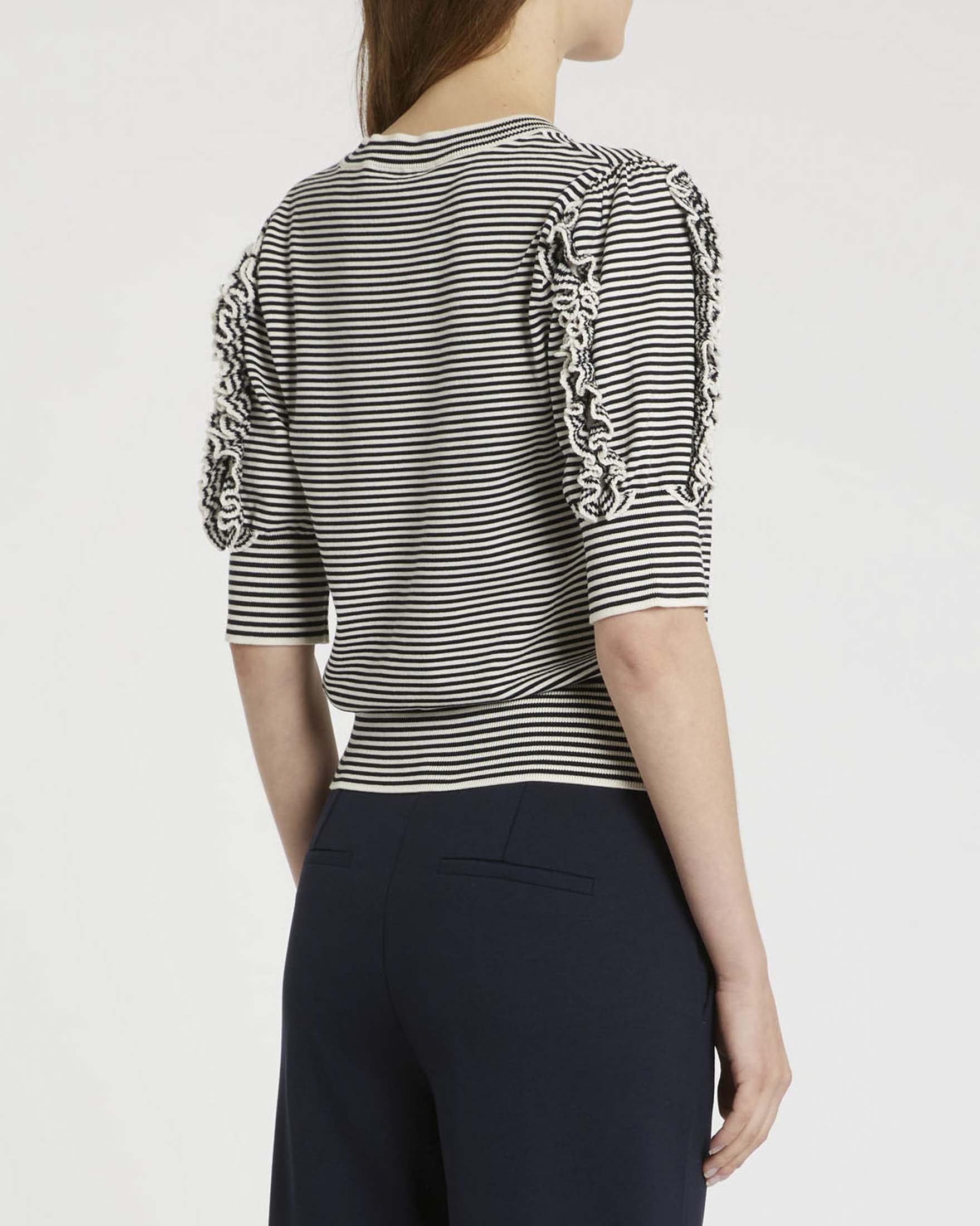 Maglia Marella Sport a righe bianche e blu con maniche al gomito e rouches image