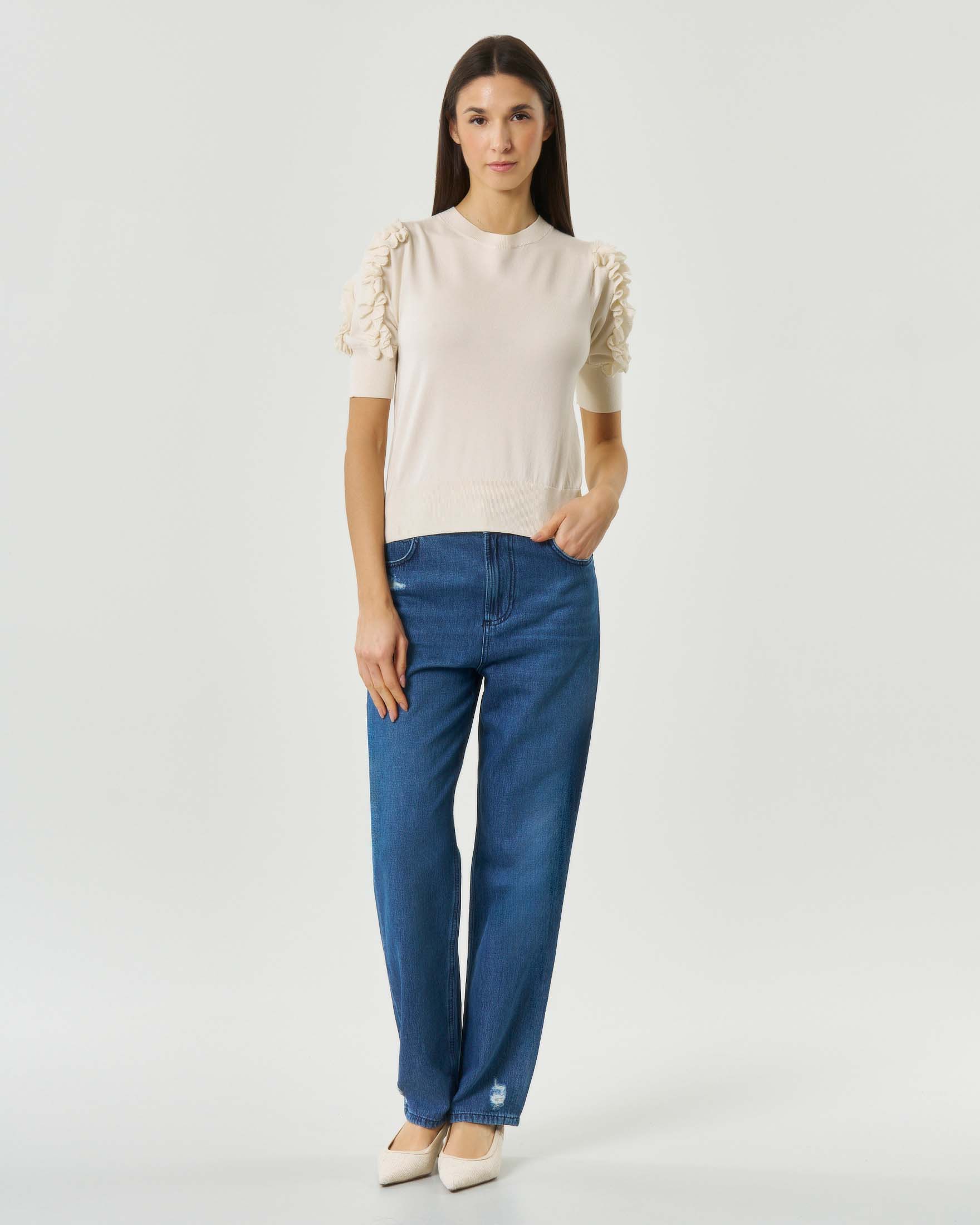 Maglia Marella Sport color panna con maniche al gomito e rouches image