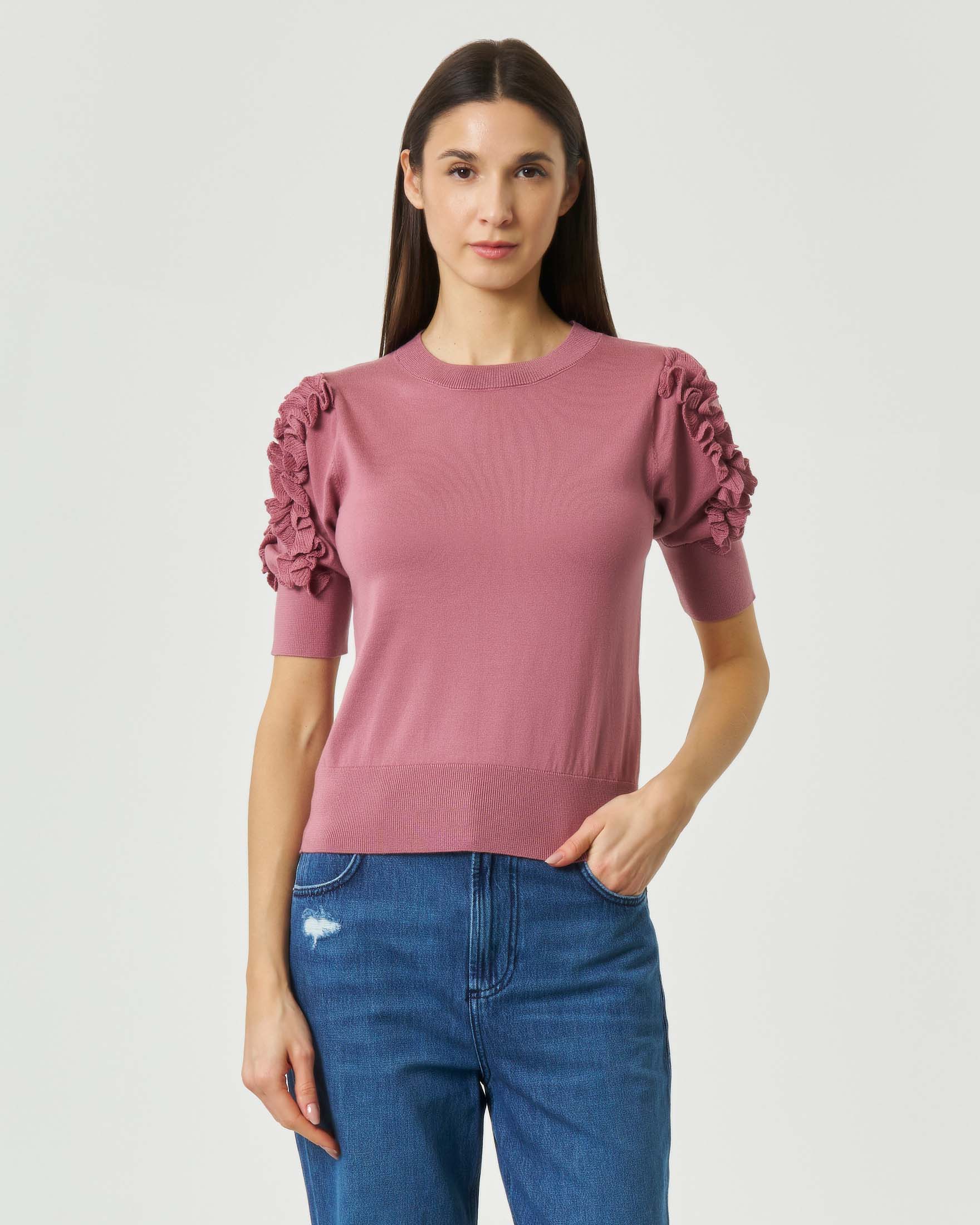 Maglia Sport color malva con maniche al gomito e rouches