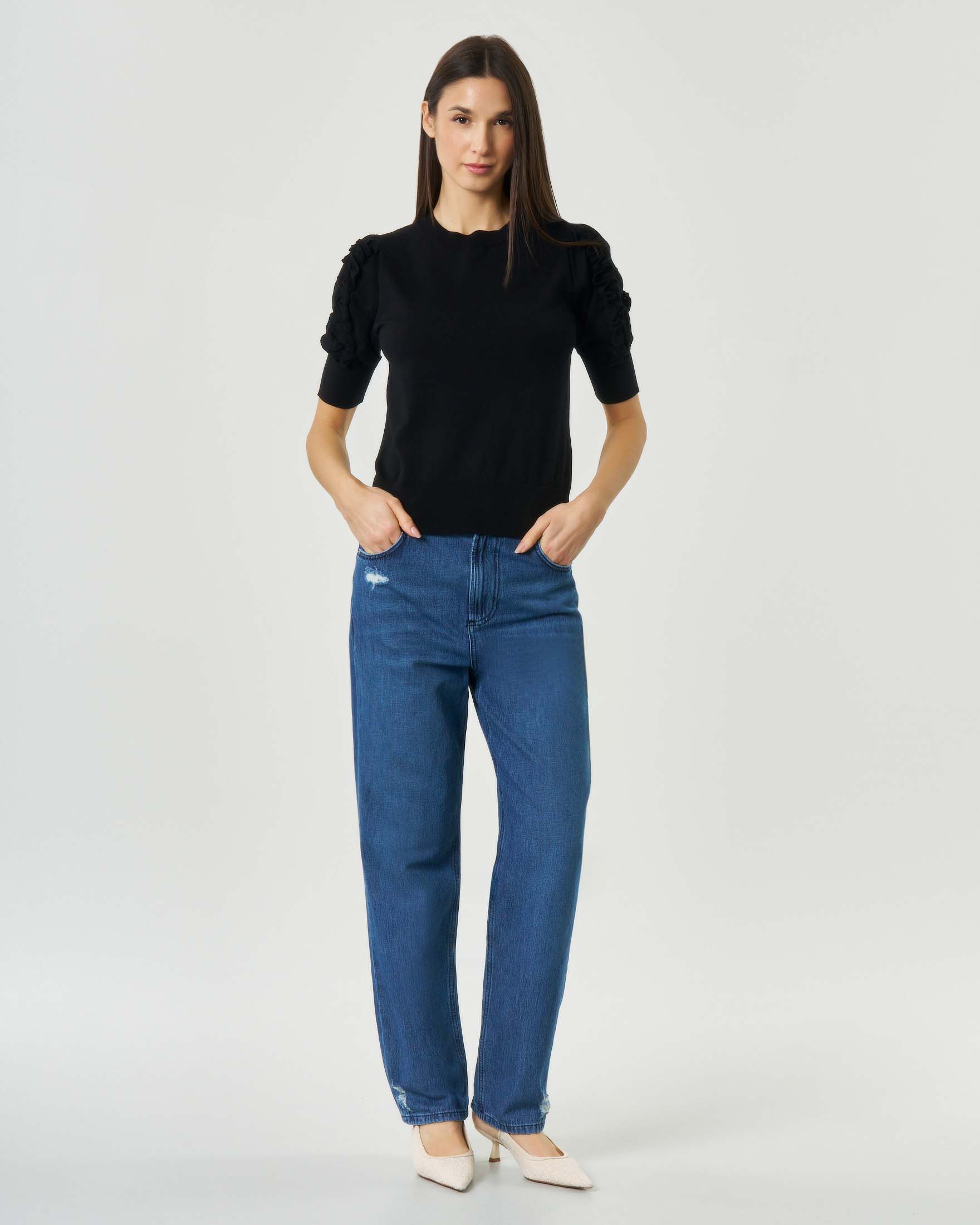 Maglia Marella Sport nera con maniche al gomito e rouches image