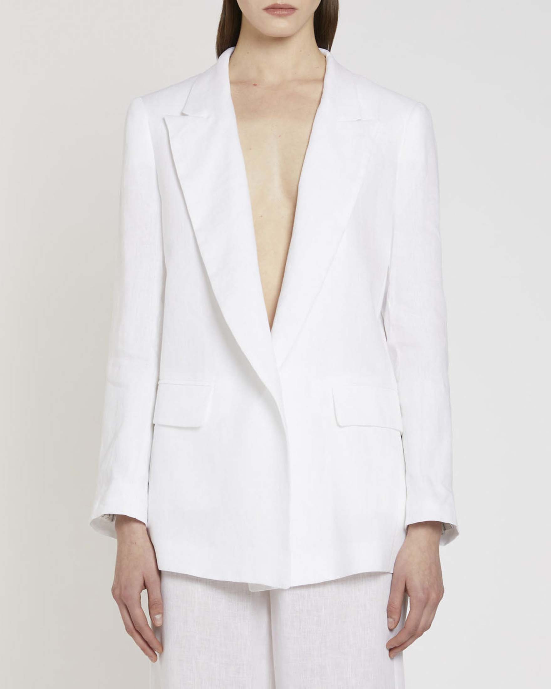 Blazer bianco Marella Sport in puro lino senza bottoni.