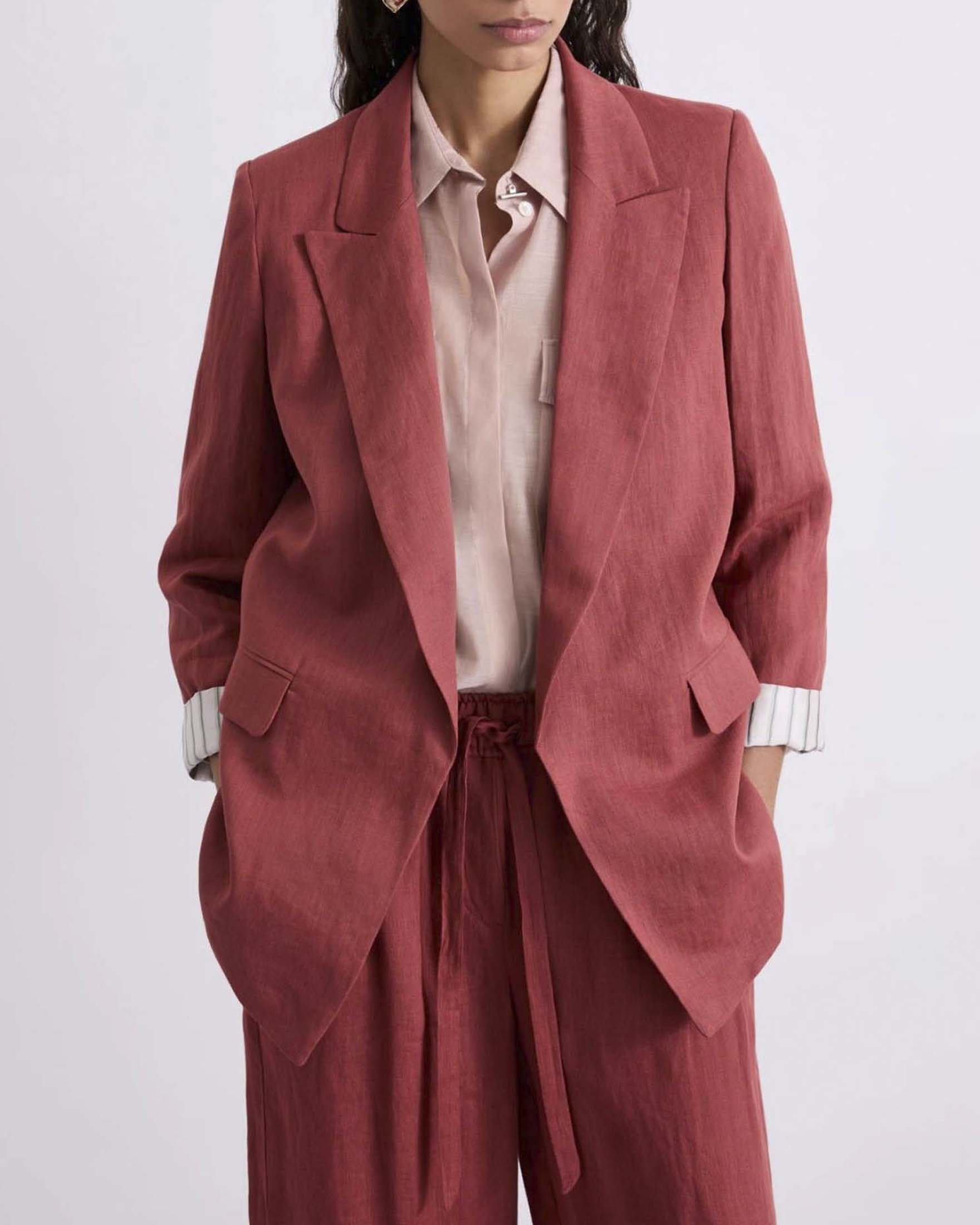 Blazer color coccio Marella Sport in puro lino senza bottoni