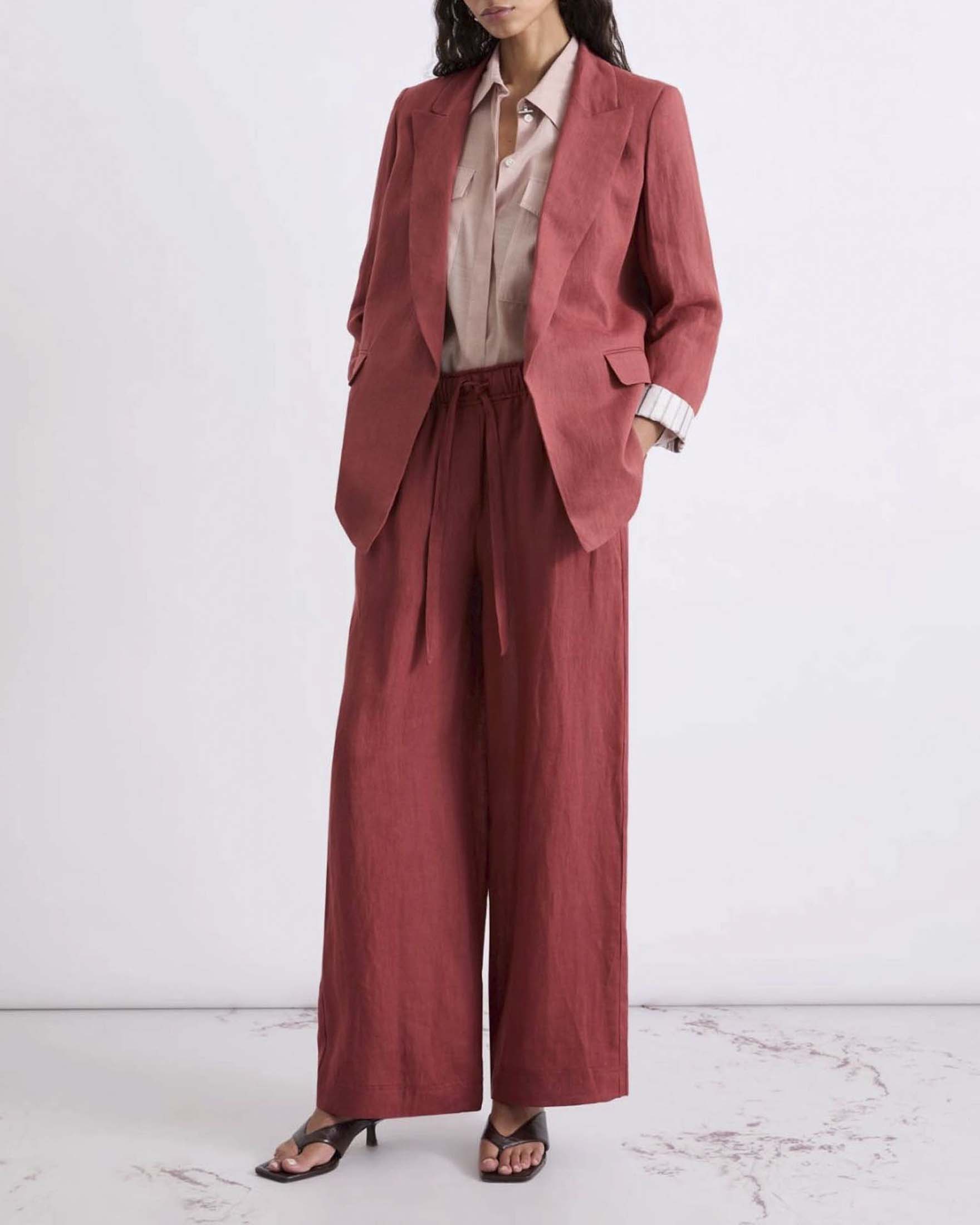 Blazer color coccio Marella Sport in puro lino senza bottoni image