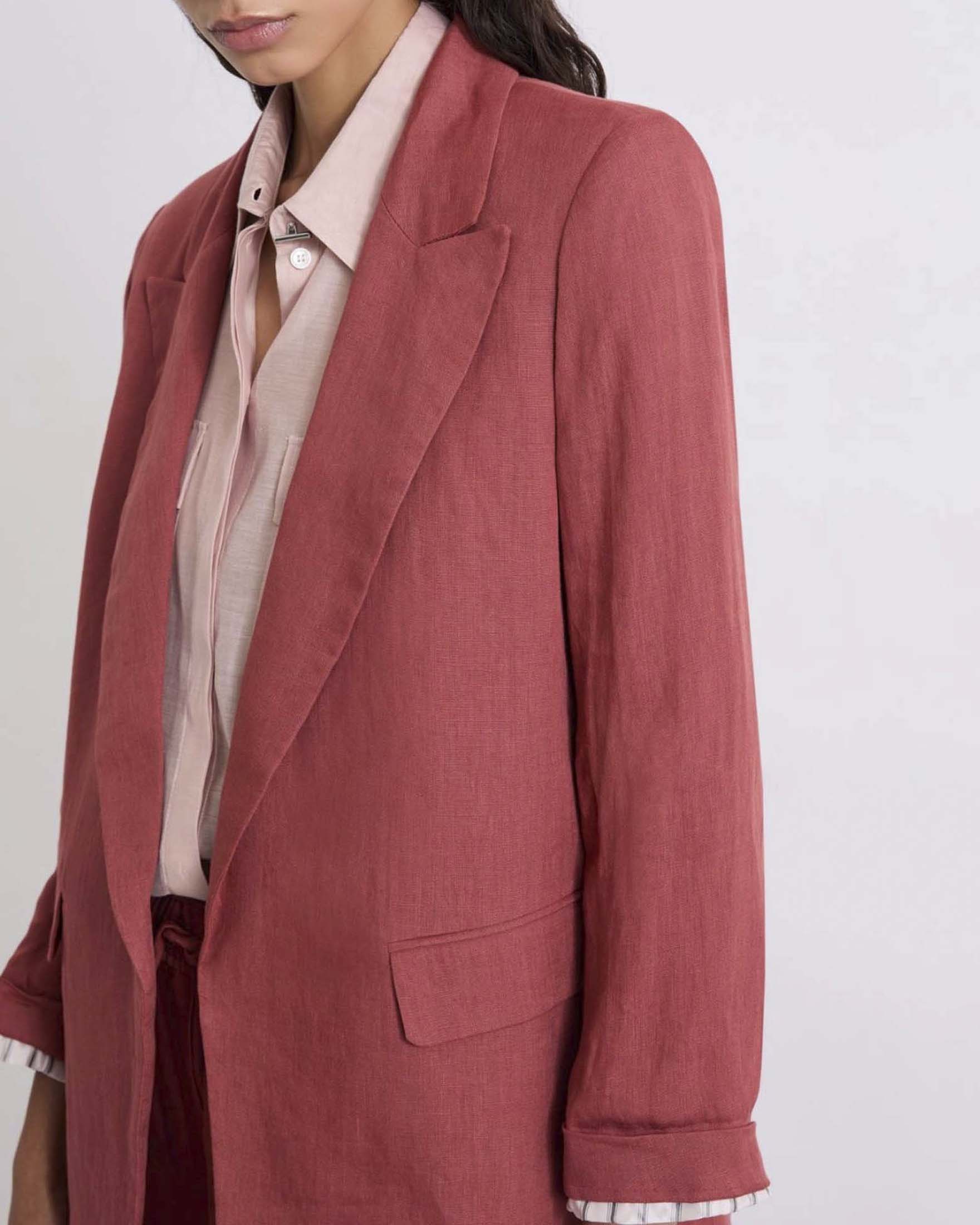 Blazer color coccio Marella Sport in puro lino senza bottoni
