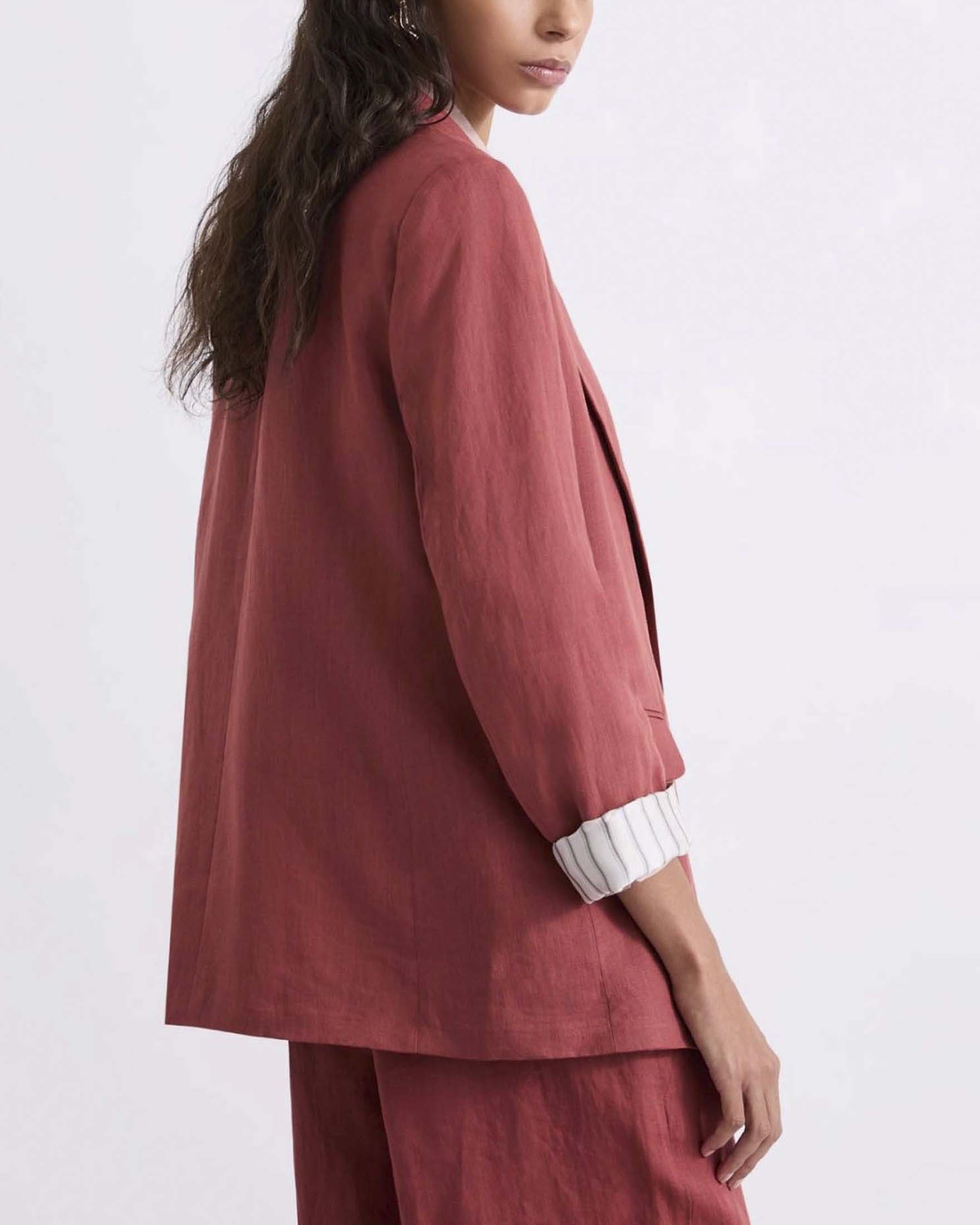Blazer color coccio Marella Sport in puro lino senza bottoni