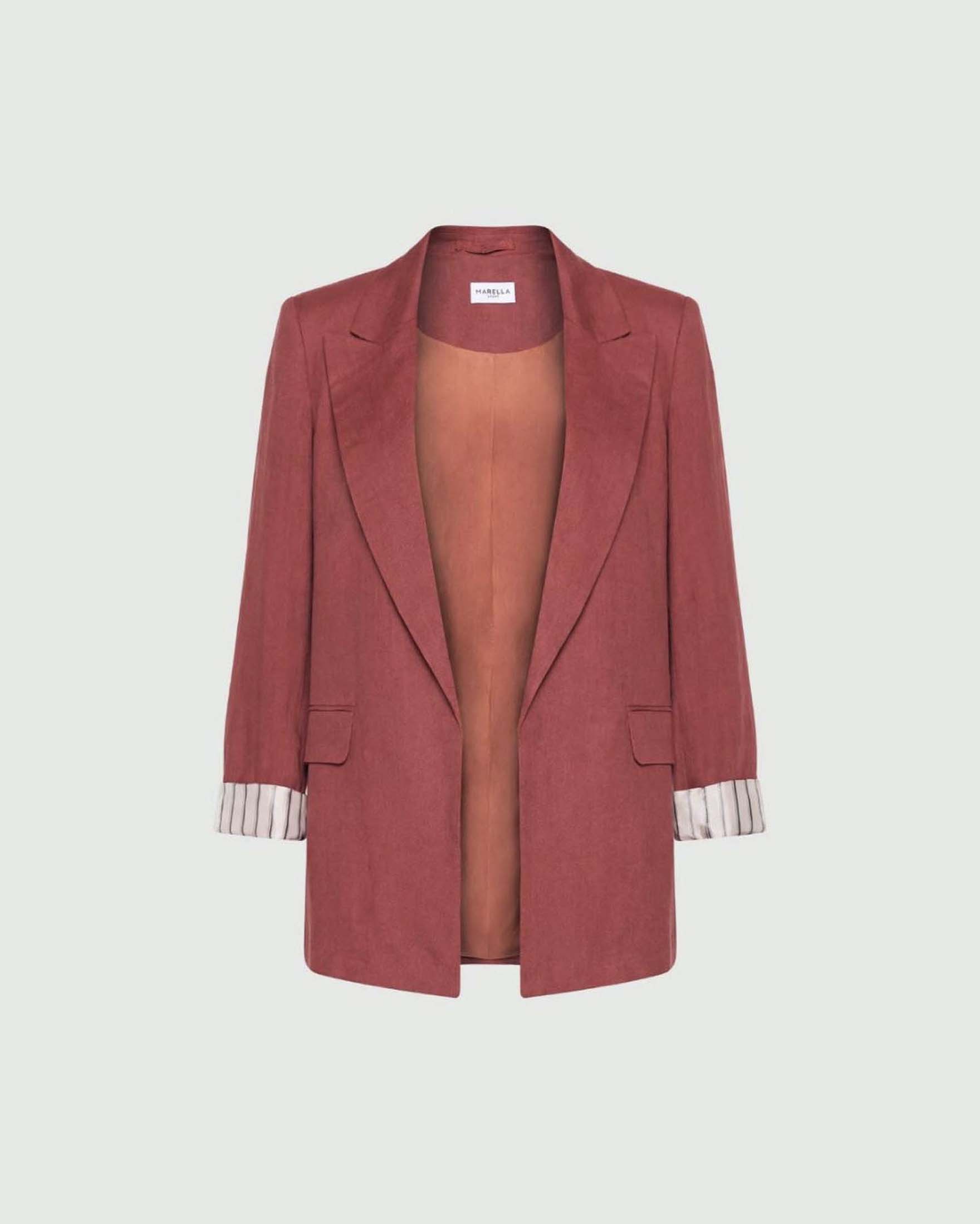 Blazer color coccio Marella Sport in puro lino senza bottoni
