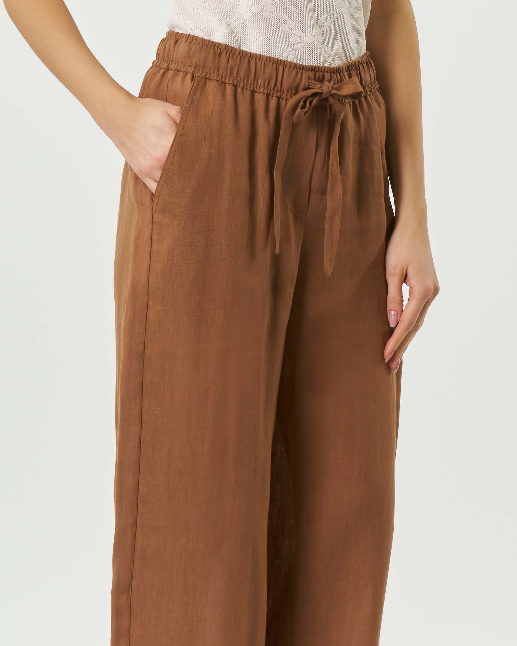 Pantaloni palazzo color coccio Marella Sport in puro lino con vita elsticizzata image
