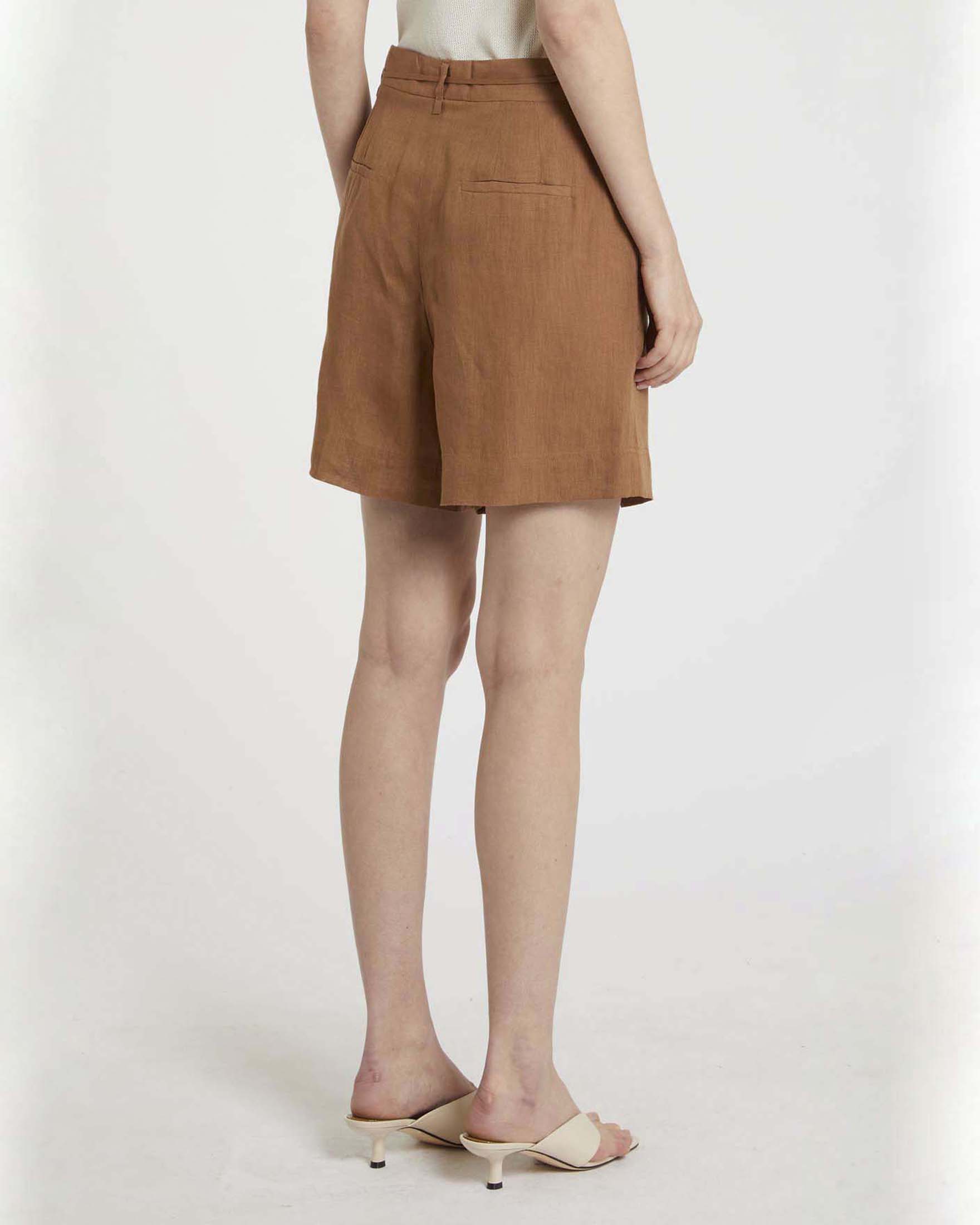 Bermuda color cuoio Marella Sport in puro lino con coulisse regolabile in vita image
