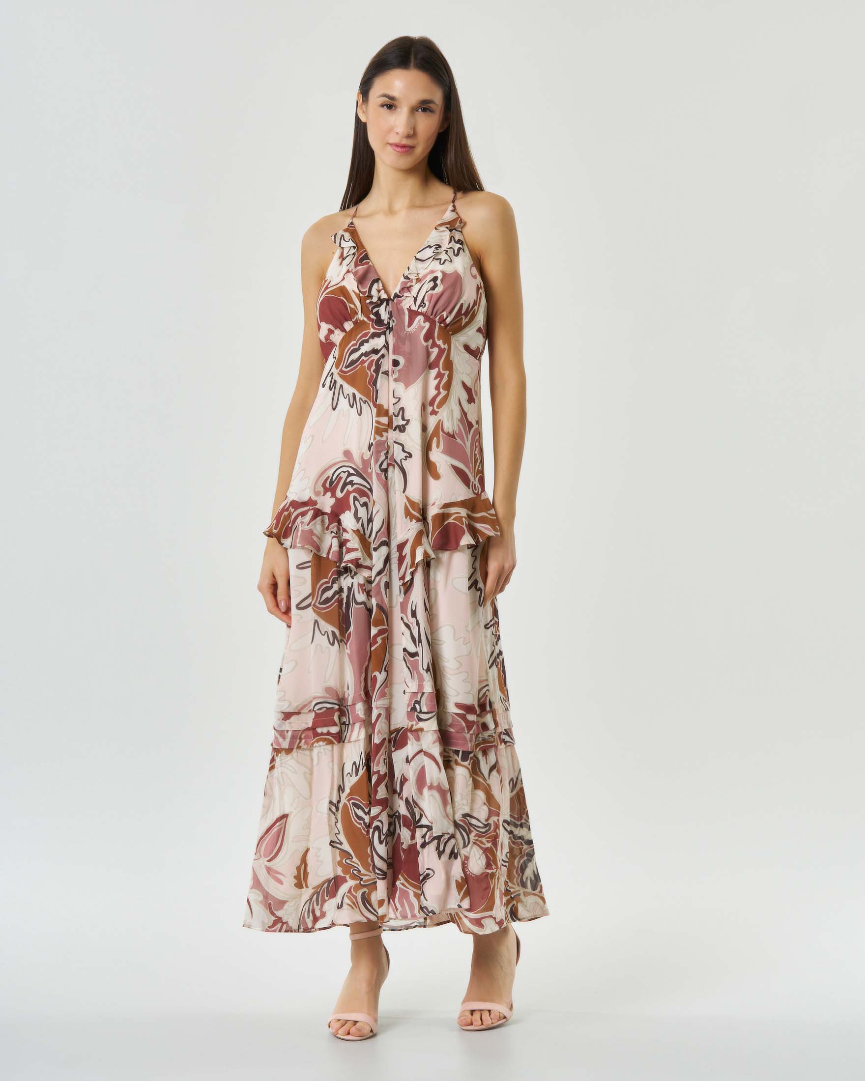 Abito lungo color cipria Marella Sport con scollo americano e stampa astratta all over