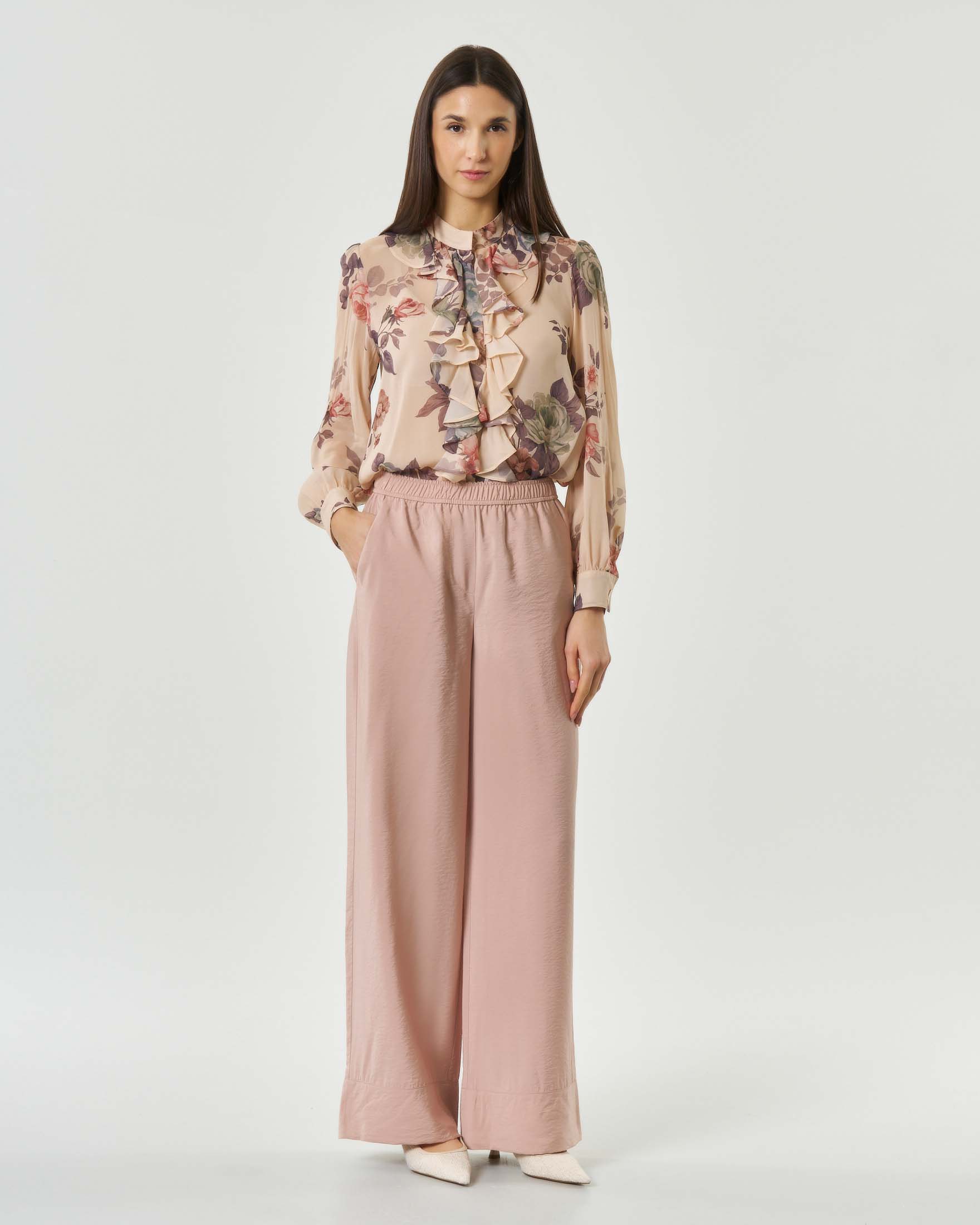 Pantaloni palazzo color cipria Marella Sport con punto vita arricciato