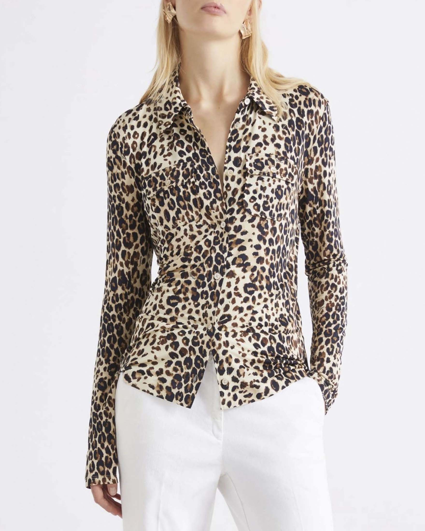 Camicia con stampa animalier Sport in viscosa con taschini applicati sul petto