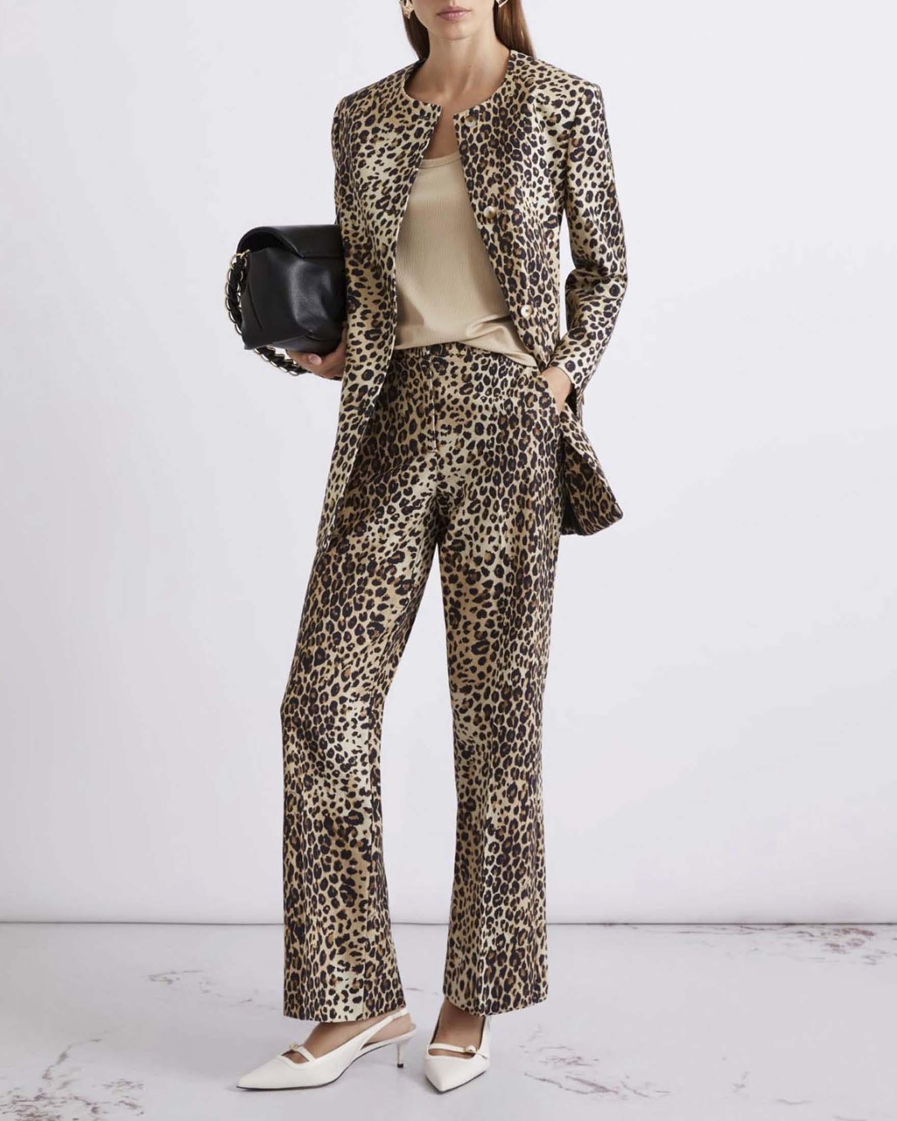 Pantaloni con stampa animalier Marella Sport in misto lino e cotone