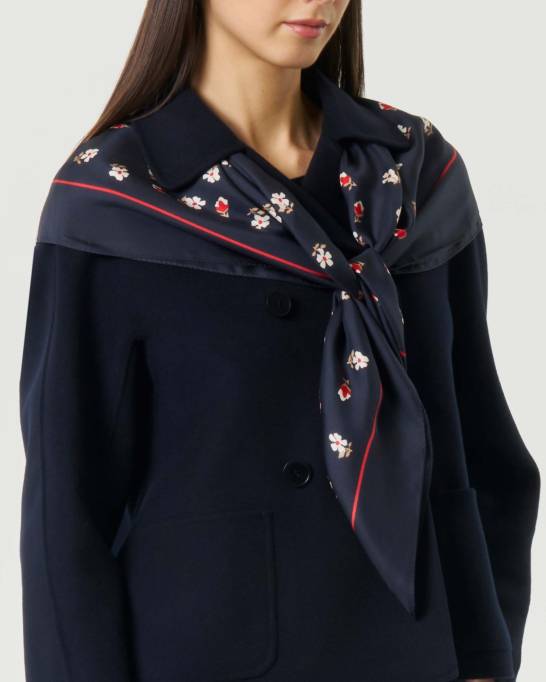 Foulard Max Mara Studio in twill di seta stampata a fantasia blu e rossa image