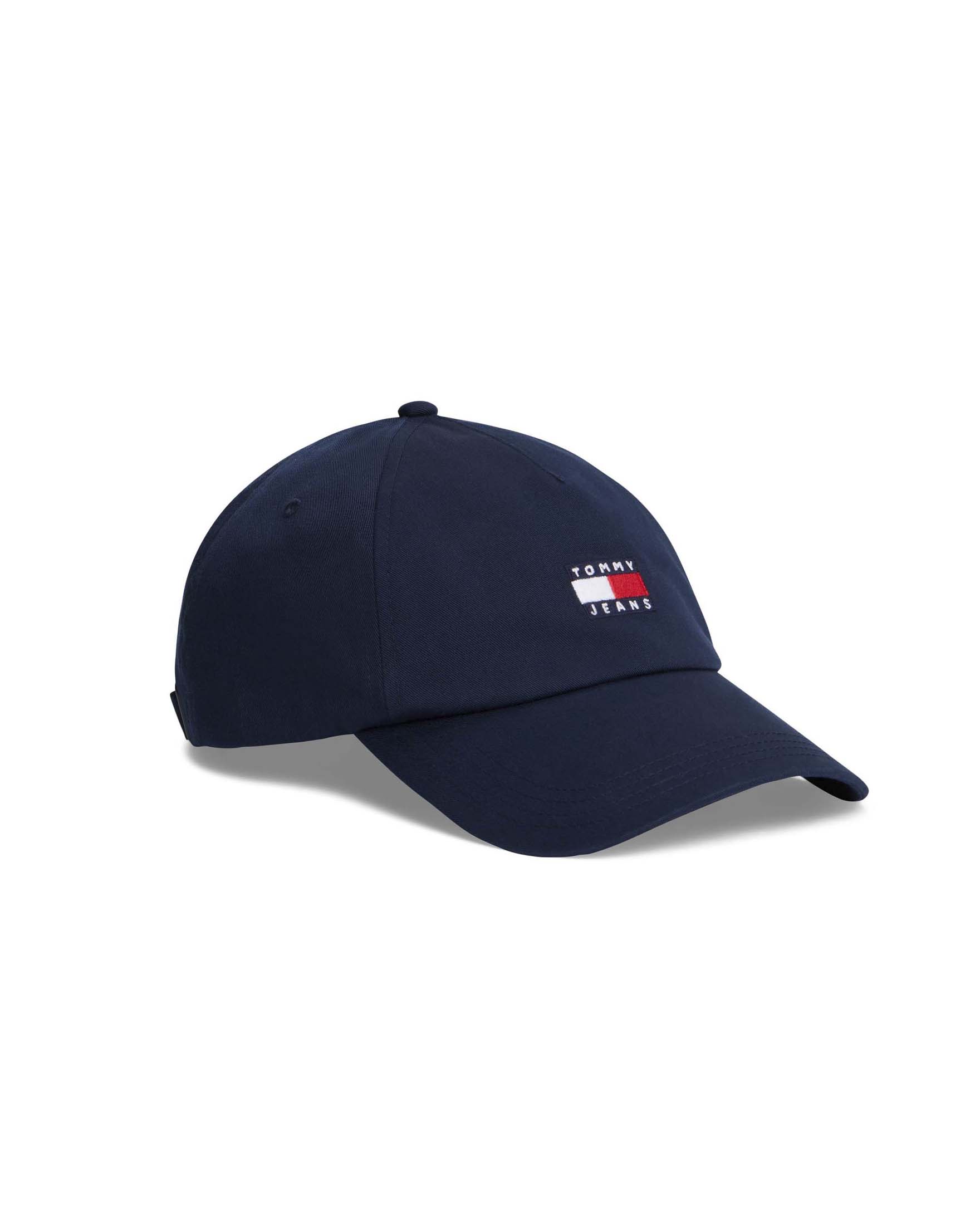 Berretto baseball blu scuro in cotone con badge logo ricamato frontale