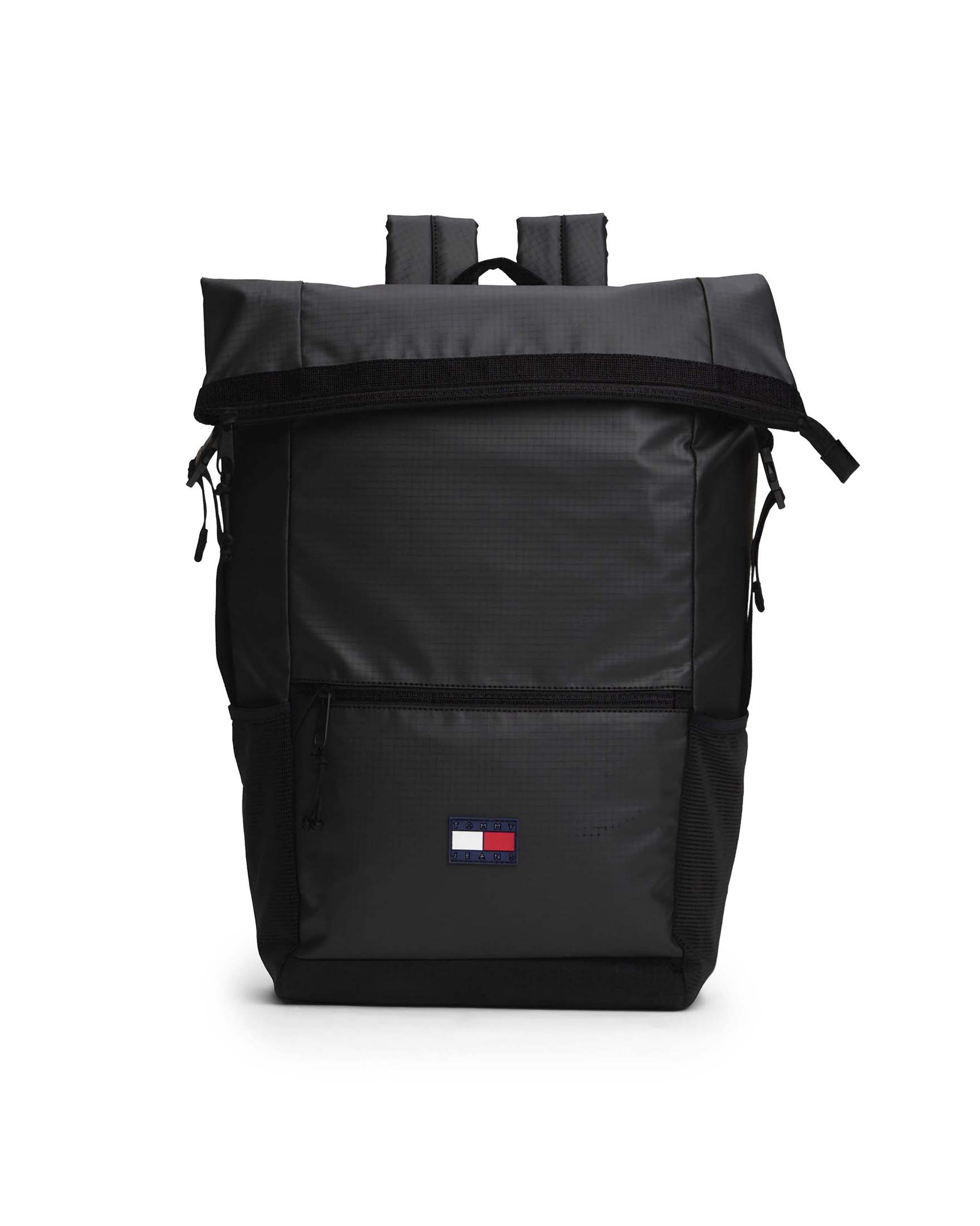 Zaino Tommy Jeans nero in nylon ripstop con logo patch frontale