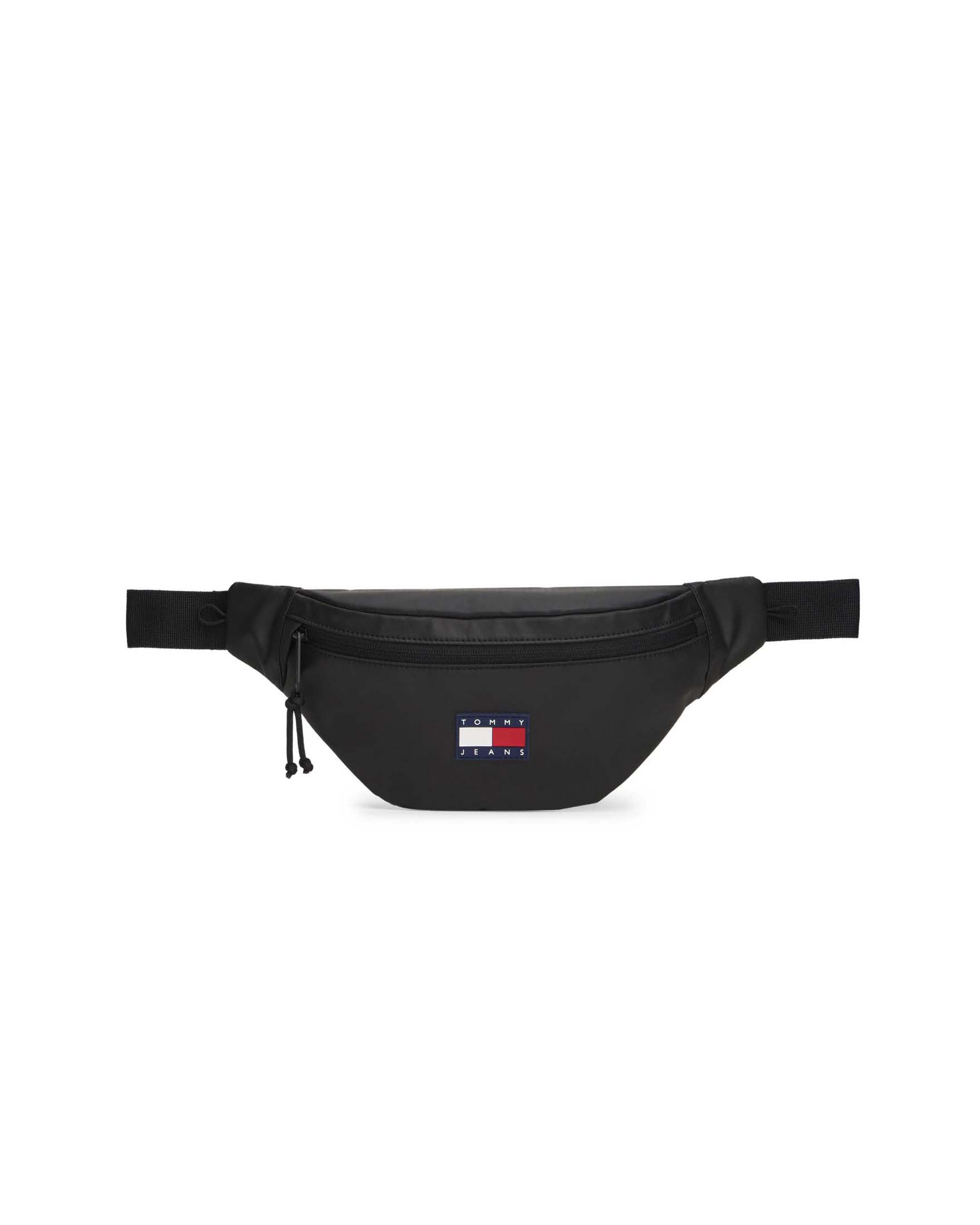 Marsupio Tommy Jeans nero in nylon ripstop impermeabile con patch logo frontale