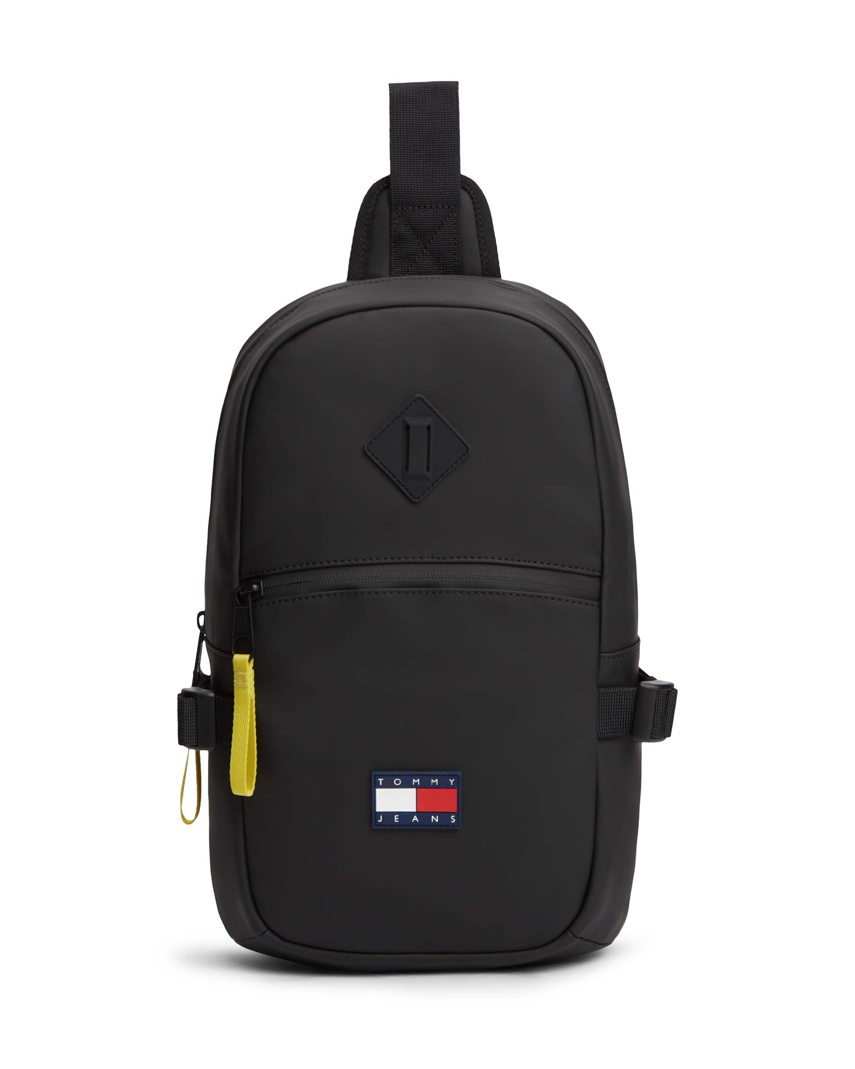 Borsa a tracolla Tommy Jeans nera in similpelle con logo applicato e dettaglio giallo image