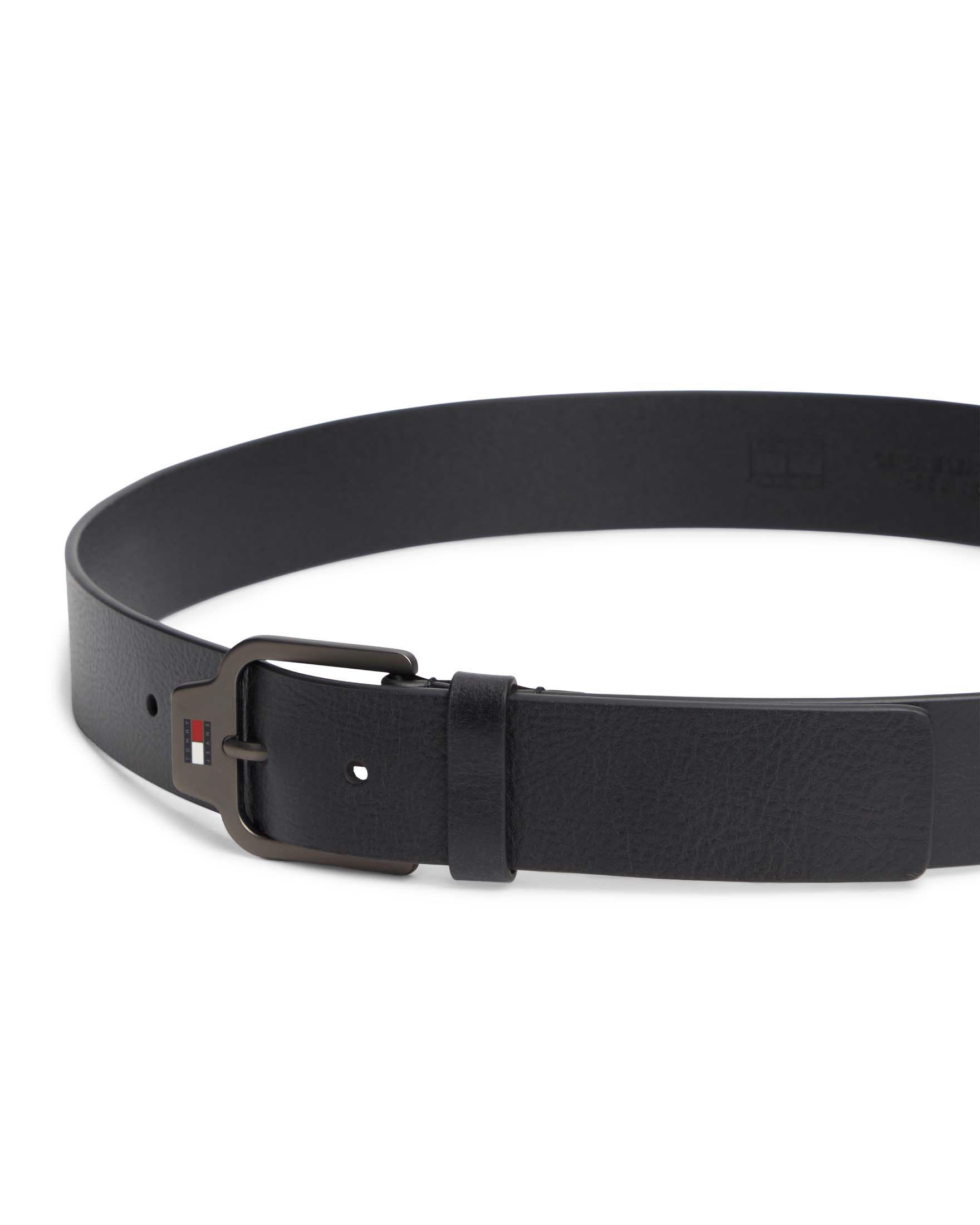 Cintura Tommy Jeans nera in pelle con fibbia quadrata e logo stampato image