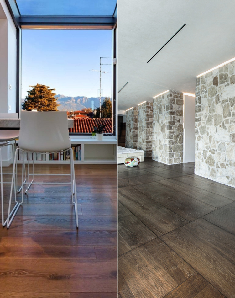 Pavimento in legno rovere nuovo a confronto con pavimento in legno rovere antico 