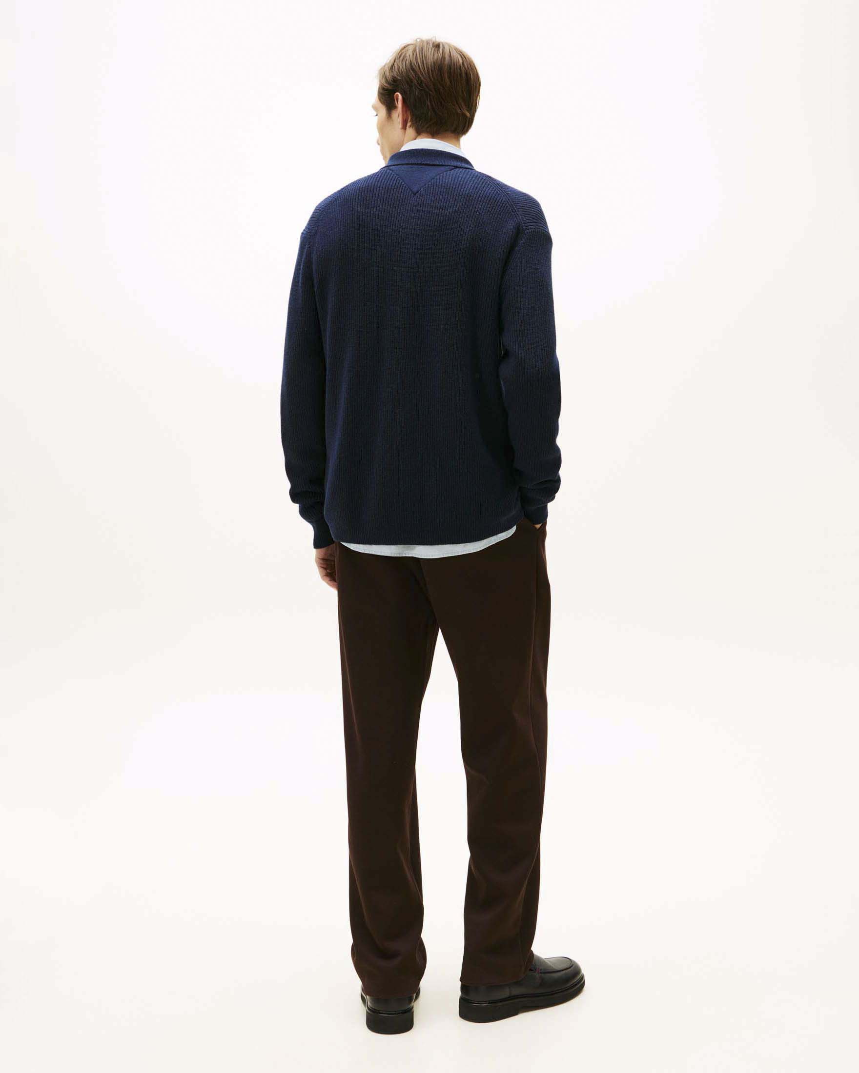 Cardigan Tommy Hilfiger blu scuro in misto coone e lana con lavorazione a coste e bottoni