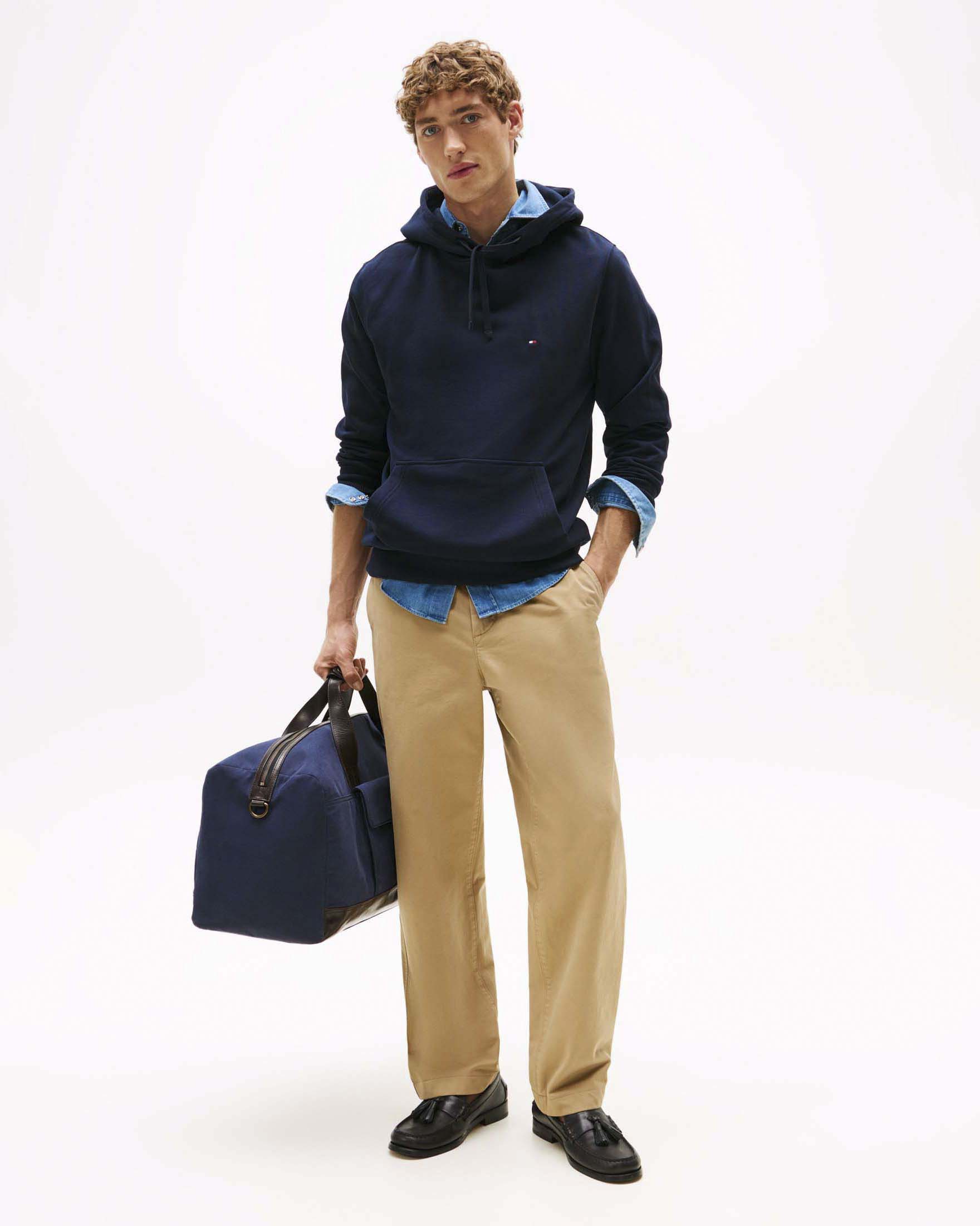 Felpa con cappuccio Tommy Hilfiger blu in cotone con logo bandierina ricamato