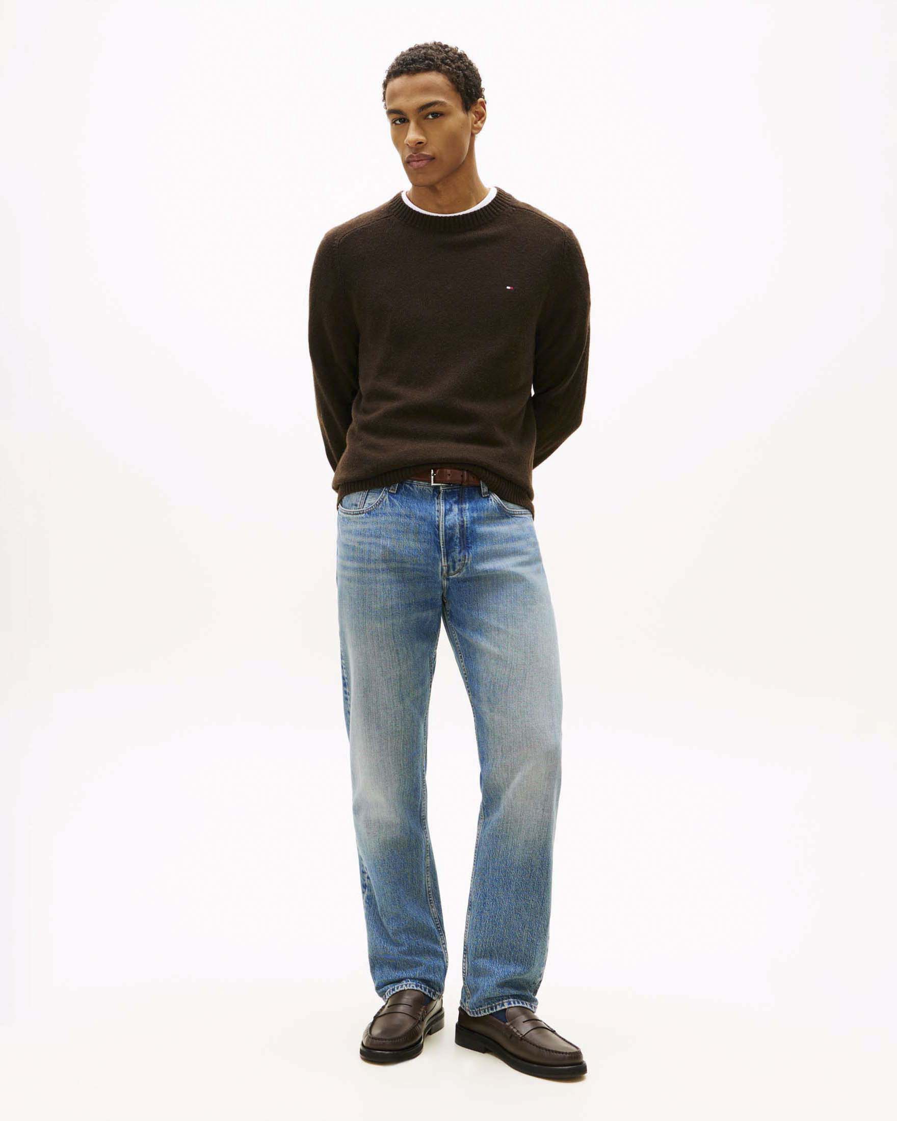 Jeans dritti Tommy Hilfiger light wash con effetto vissuto e logo ricamato