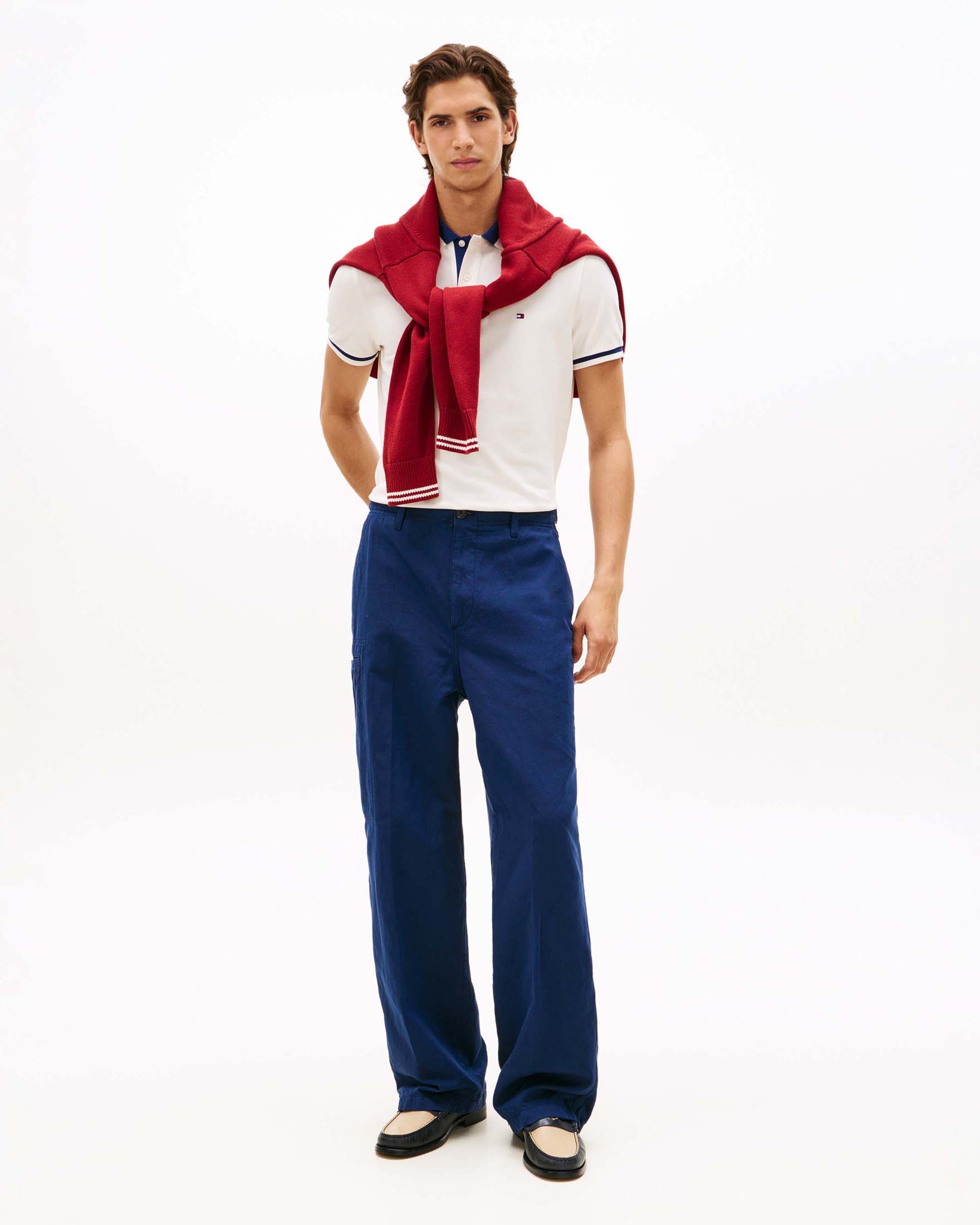 Polo bianca con bordino a contrasto in cotone stretch