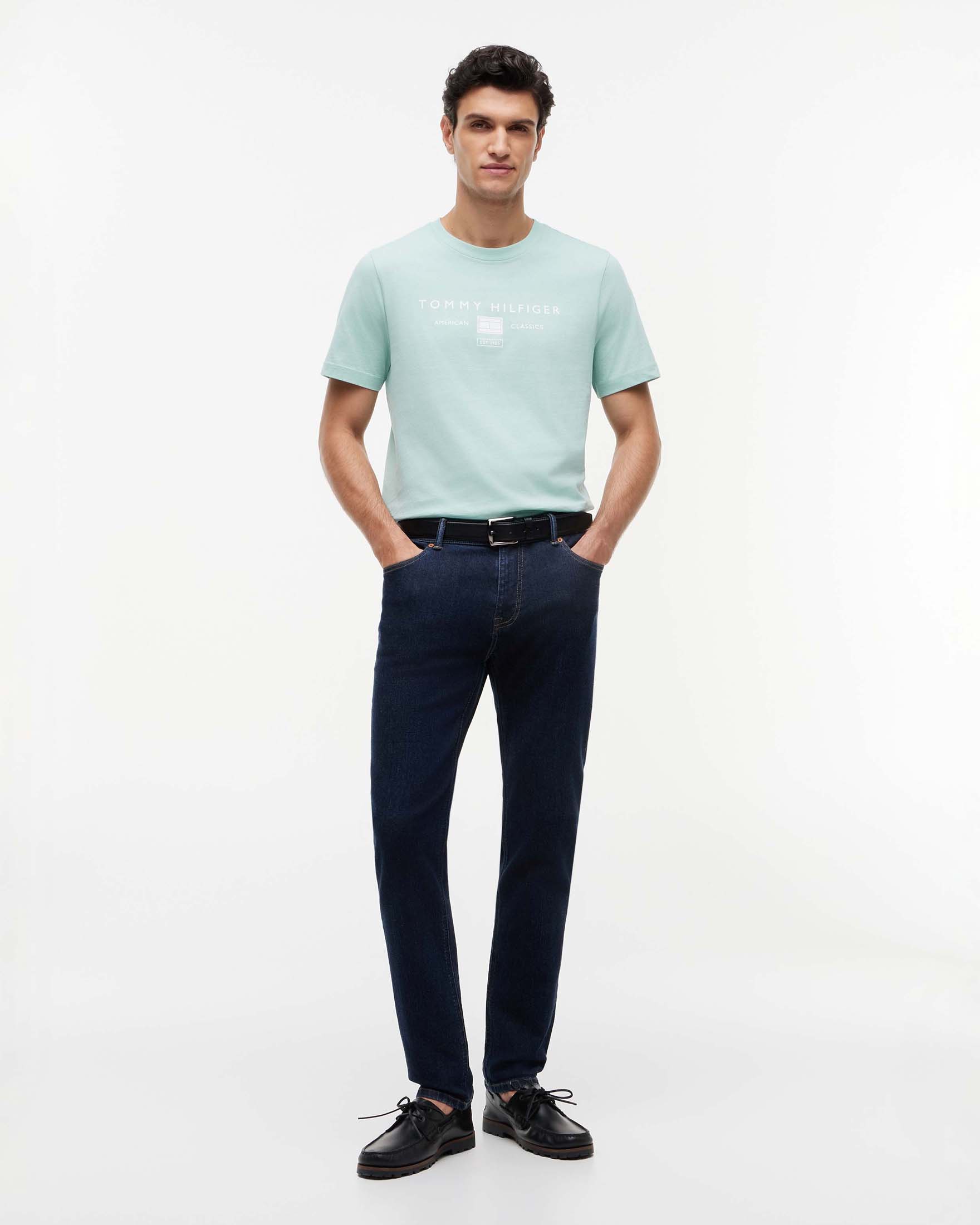 T-shirt mezza manica menta in cotone con stampa logo frontale