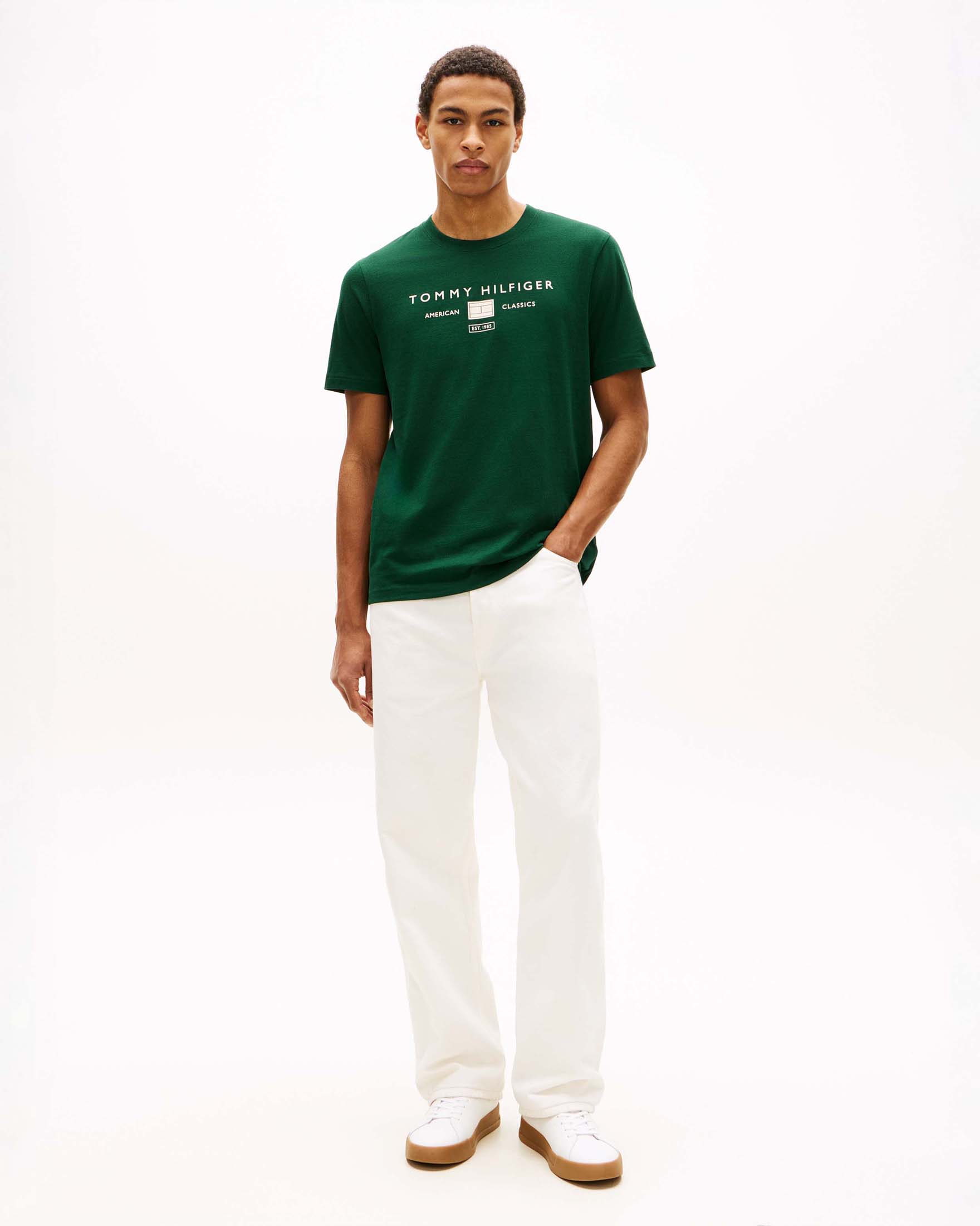 T-shirt mezza manica verde con logo stampato frontale