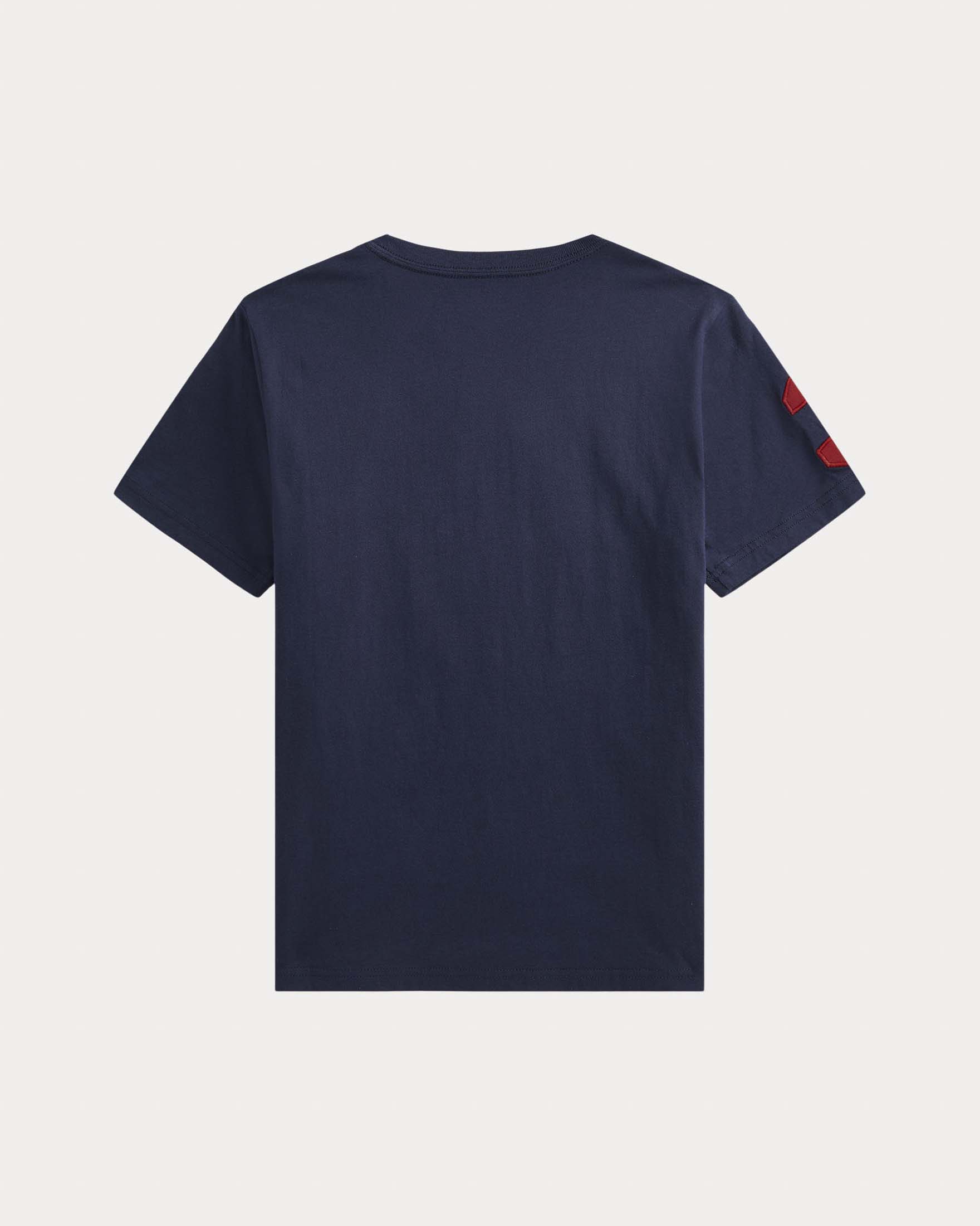 T-shirt Polo Ralph Lauren blu girocollo con maxi logo pony e numero sulla manica rossi image