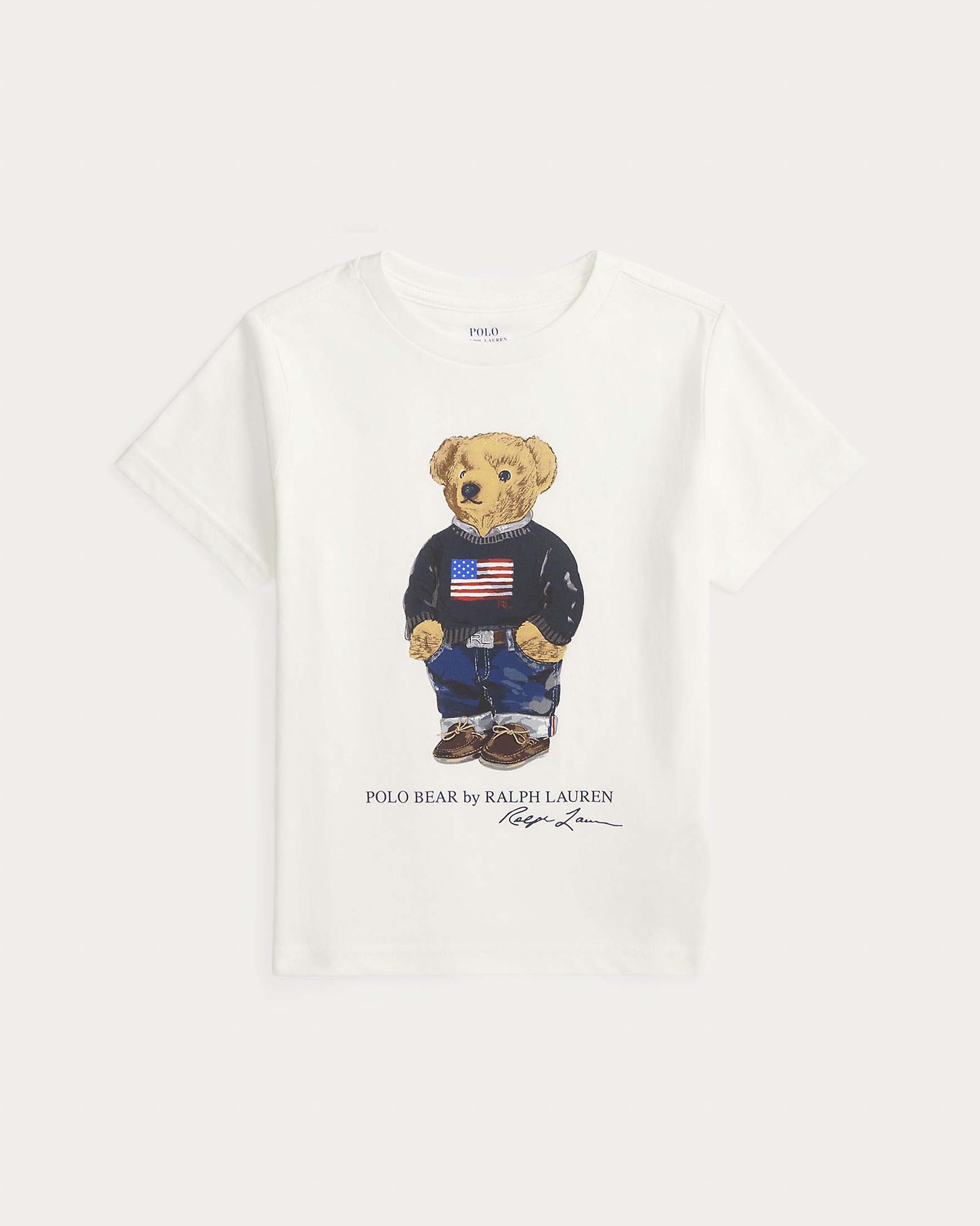 T-shirt Ralph Lauren bianca in cotone con maxi stampa orsetto