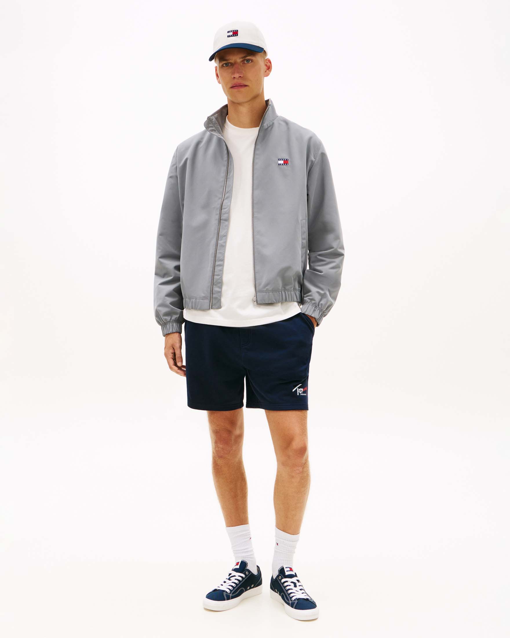 Bermuda Tommy Jeans blu in felpa di cotone con logo stampato