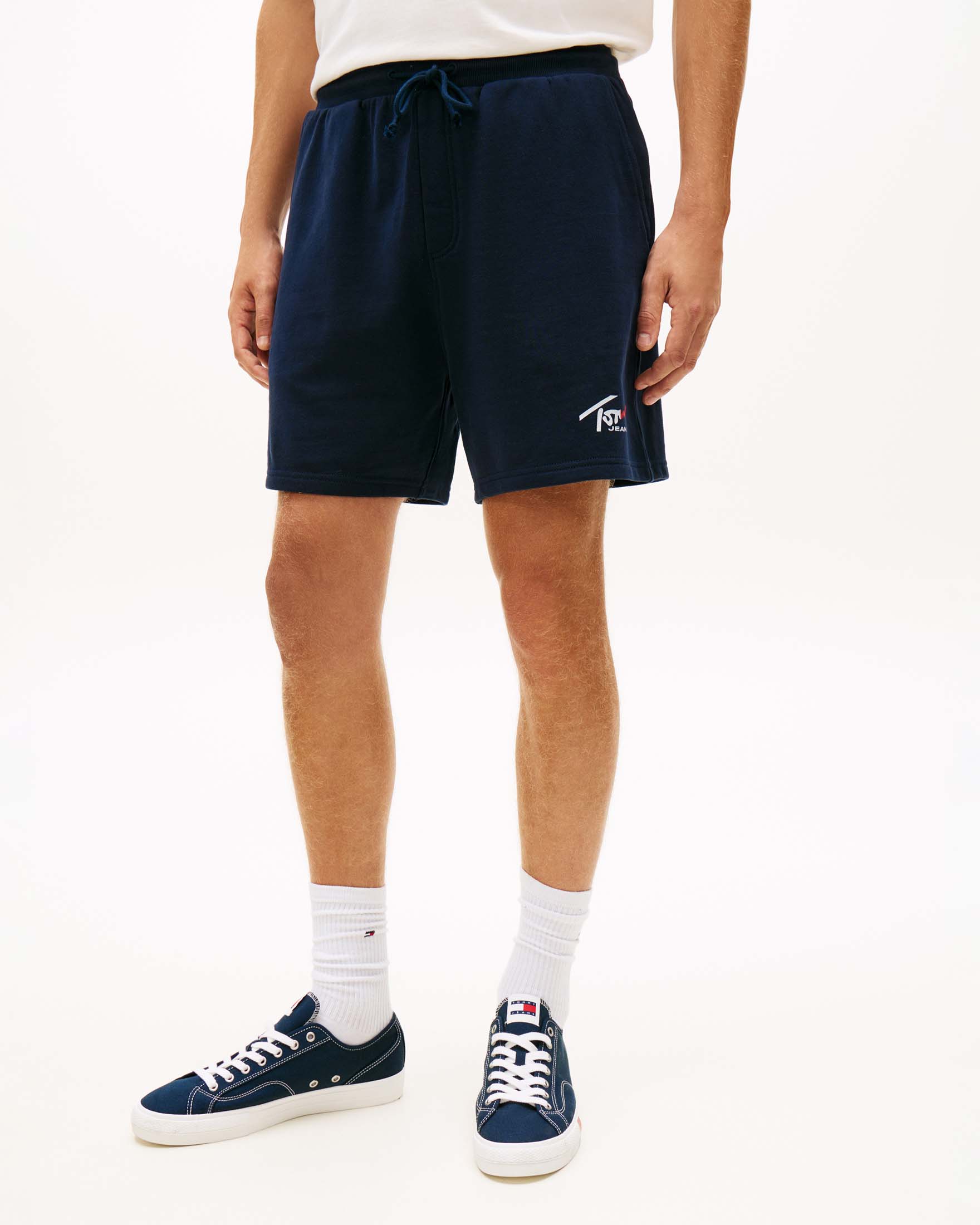 Bermuda Tommy Jeans blu in felpa di cotone con logo stampato image