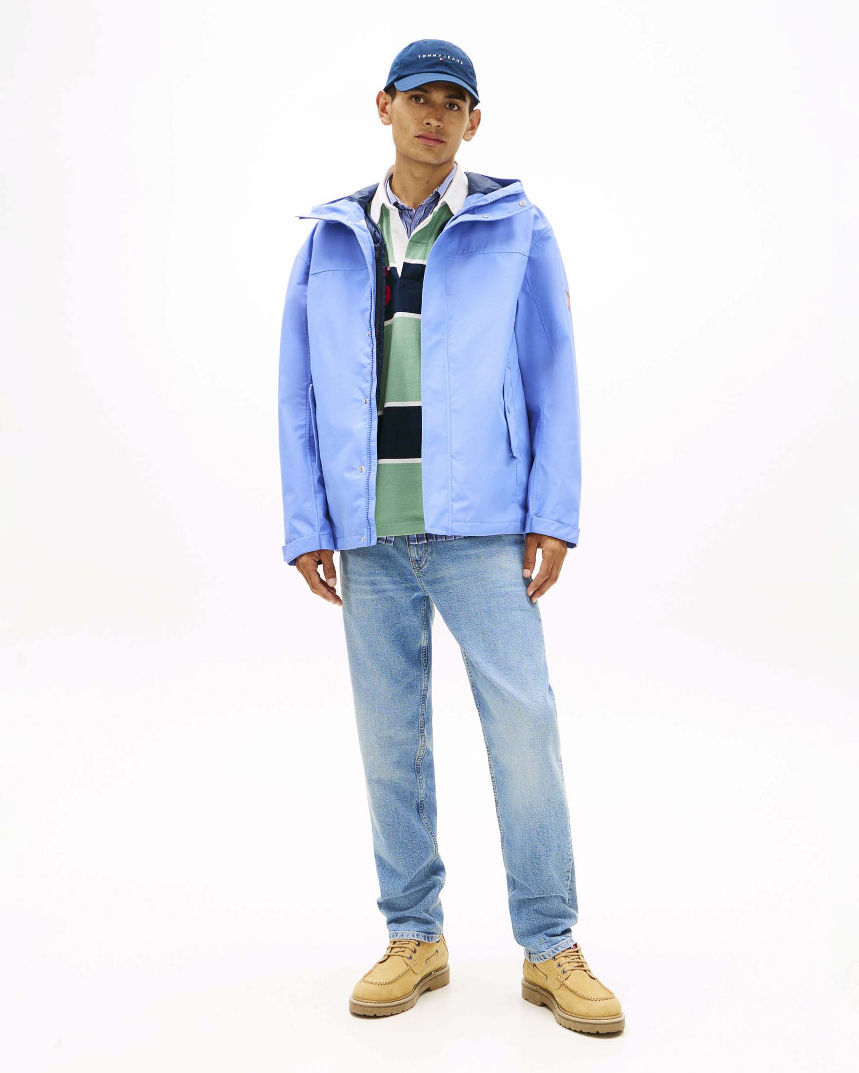 Jeans light wash in denim stretch di cotone con bandierina logo