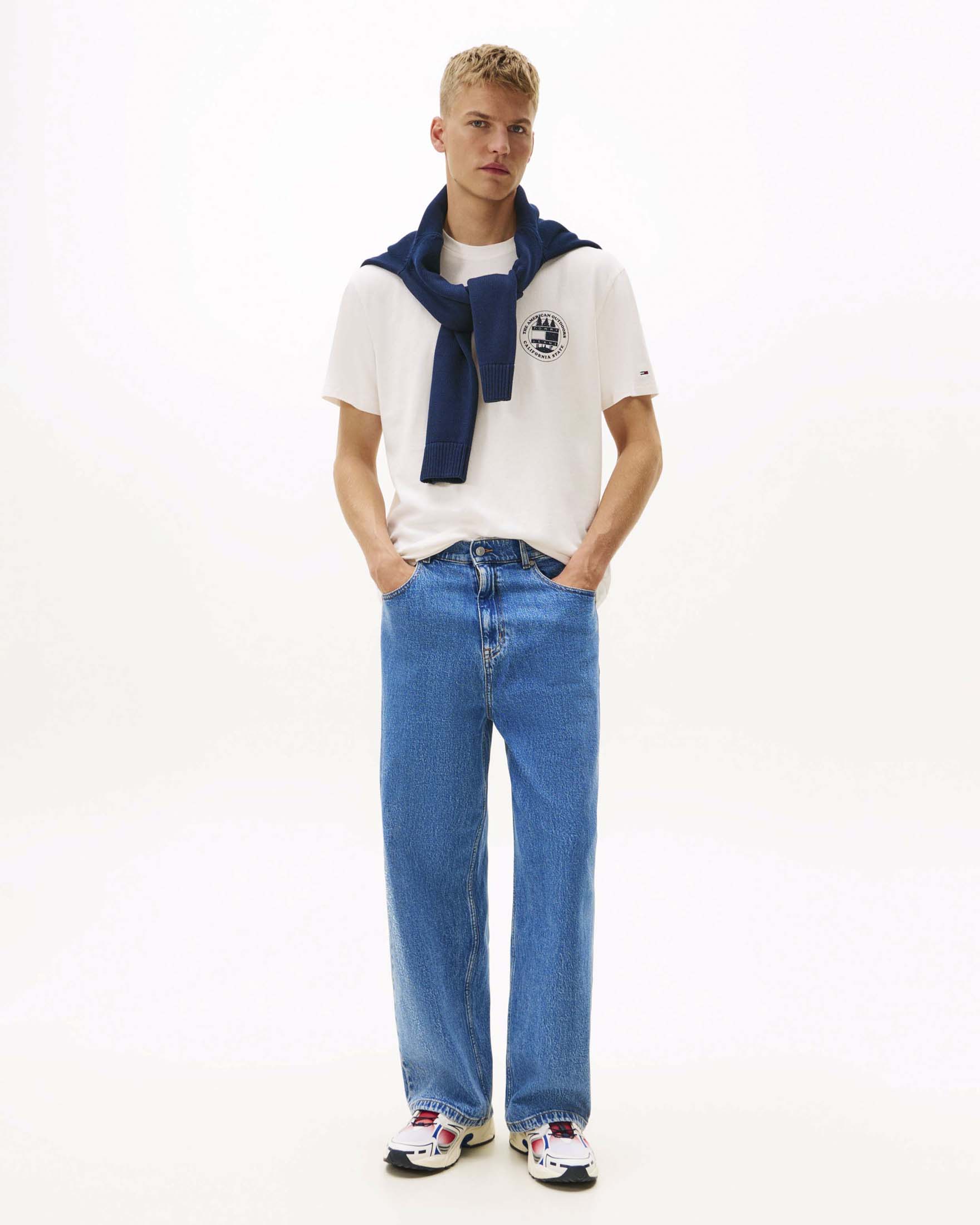T-shirt mezza manica panna con stampa logo outdoor e cotone neppy slub