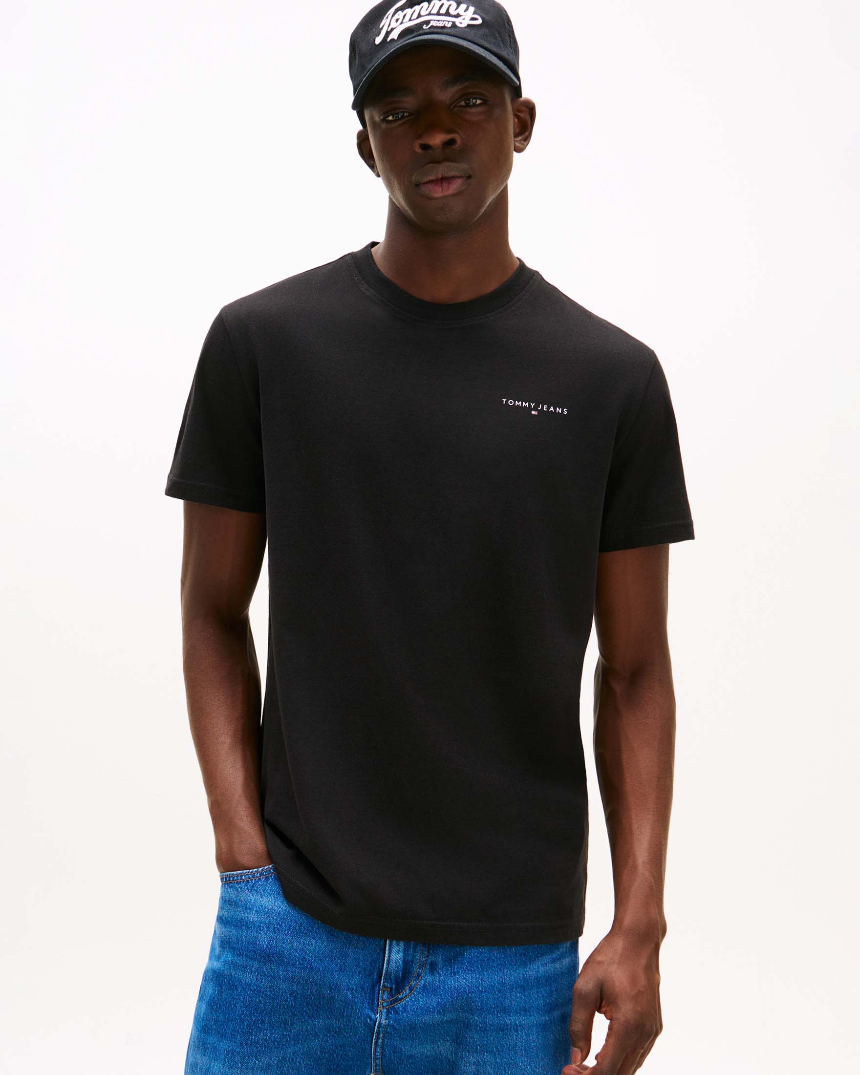 T-shirt mezza manica Tommy Jeans nera in cotone con logo piccolo sul petto image