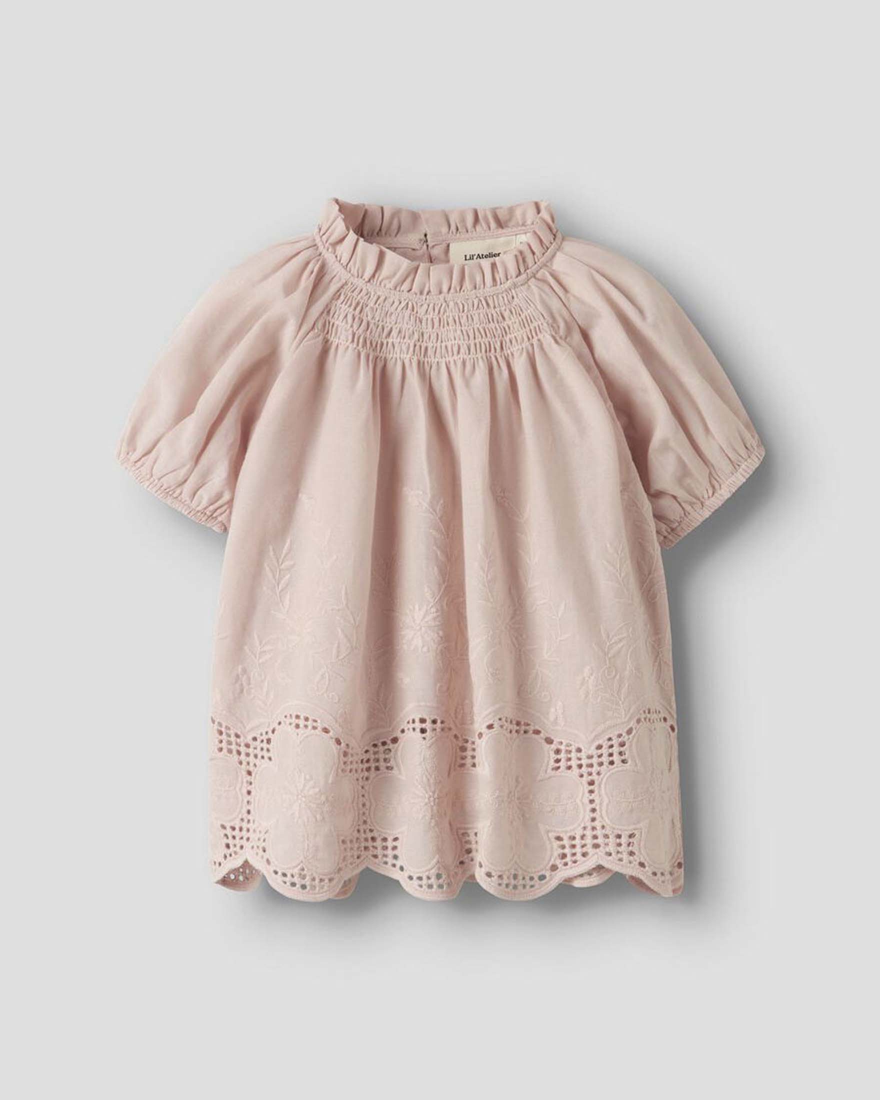 Camicia Lil'Atelier rosa ricamata in puro cotone