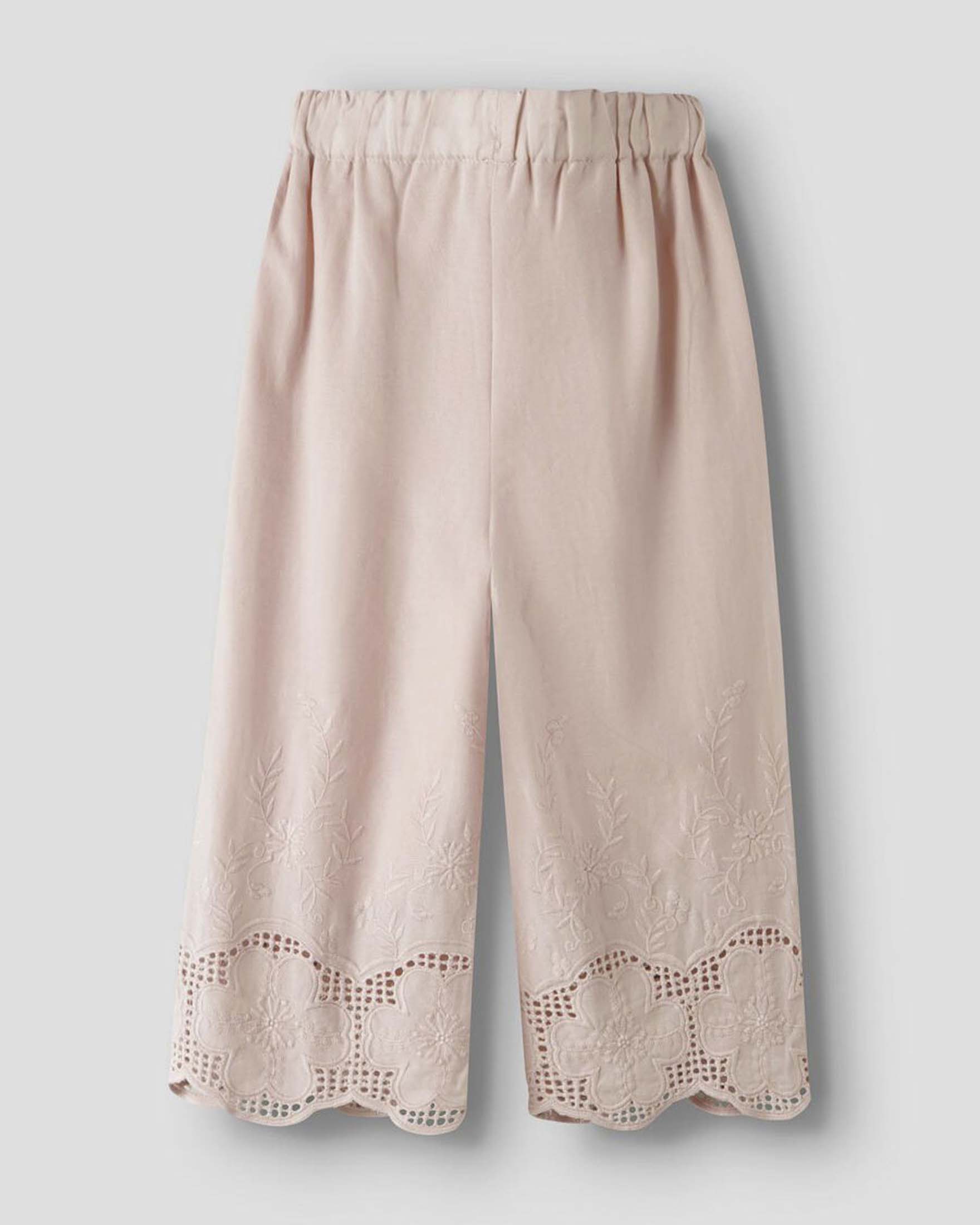 Pantalone palazzo Lil'Atelier rosa in puro cotone ricamato image