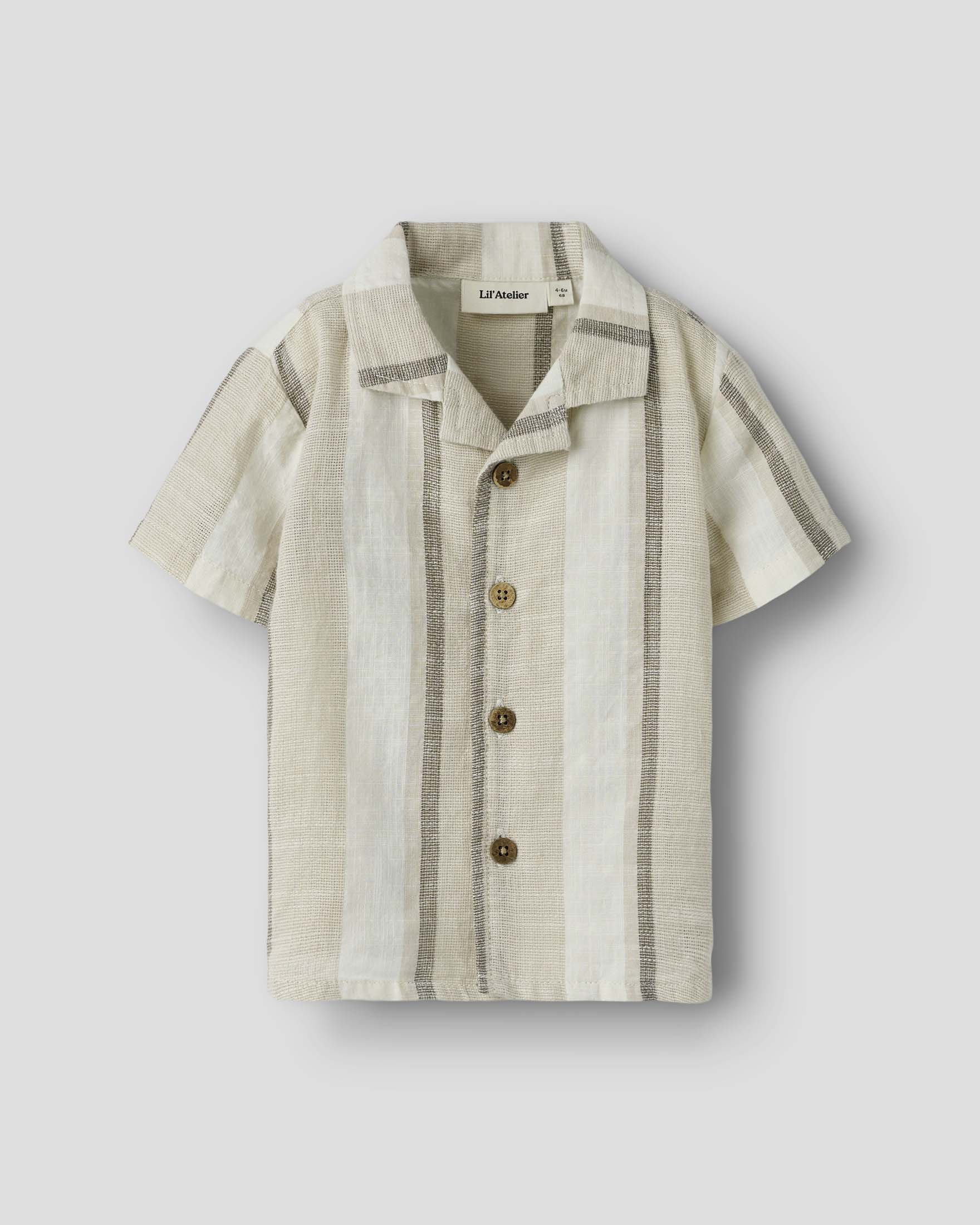 Camicia maniche corte Lil'Atelier a righe avorio e beige in cotone