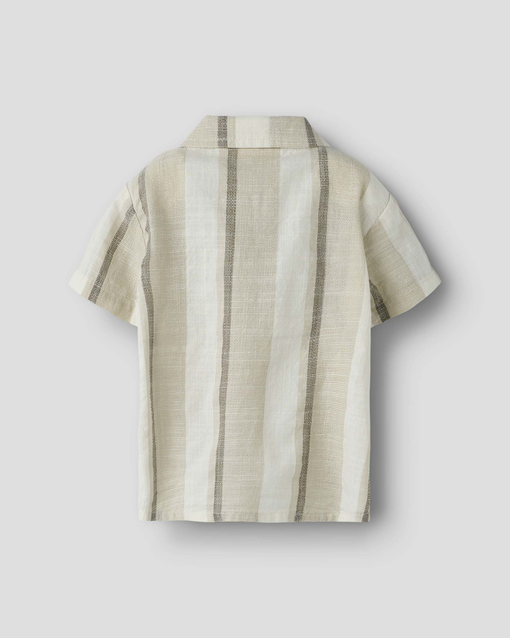 Camicia maniche corte Lil'Atelier a righe avorio e beige in cotone image
