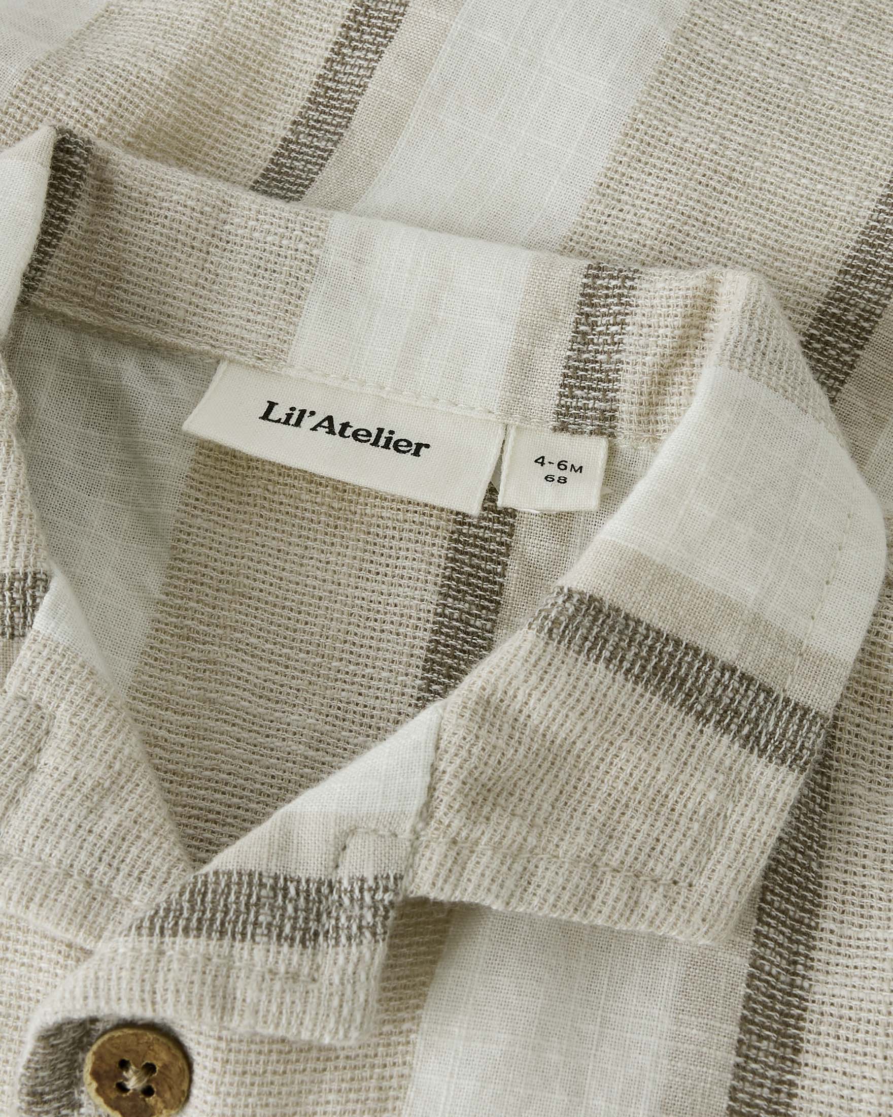Camicia maniche corte Lil'Atelier a righe avorio e beige in cotone