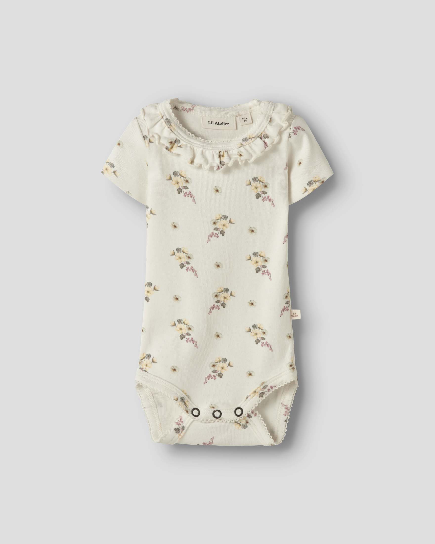 Body Lil'Atelier color panna in cotone stretch a maniche corte con stampa fiorellini