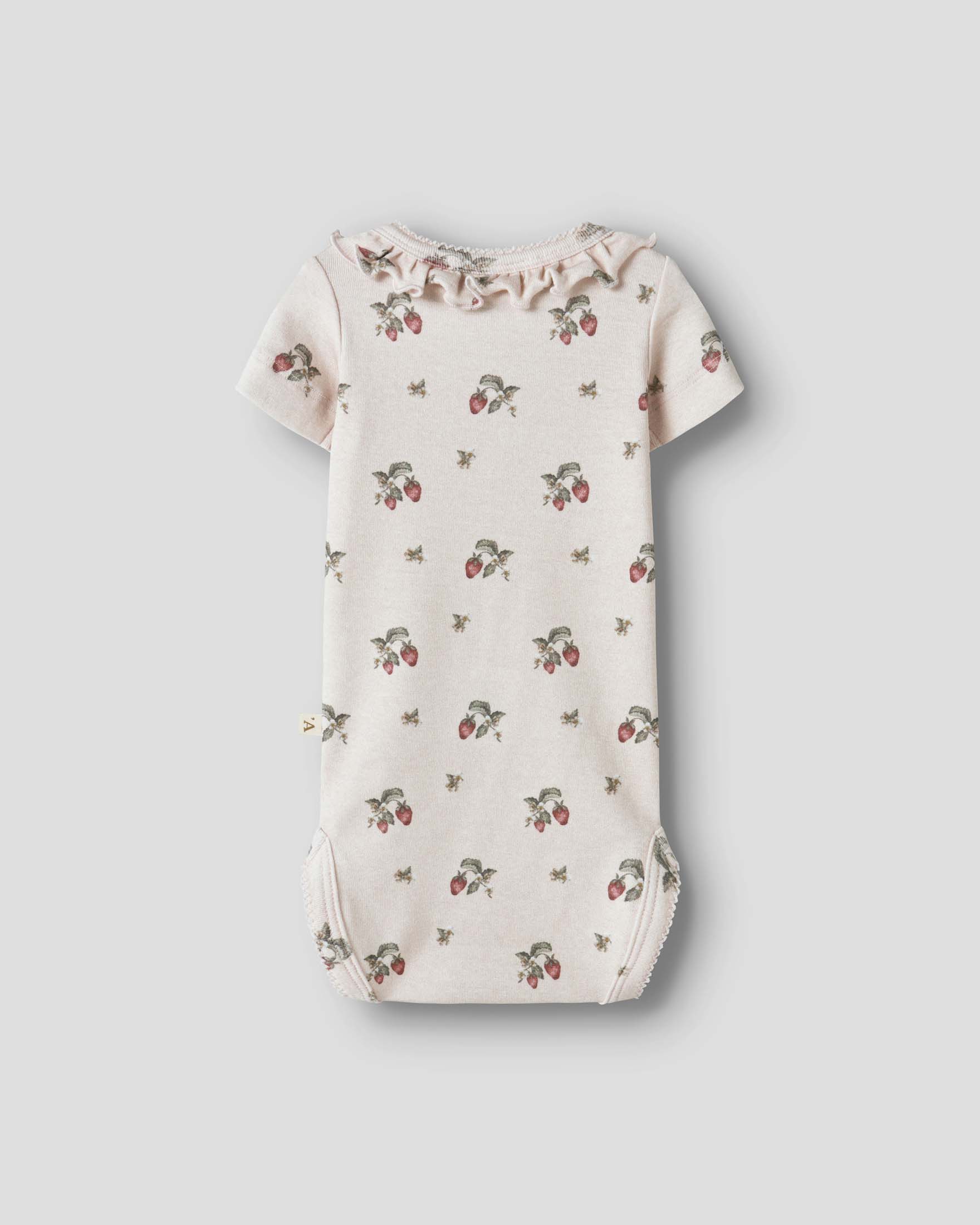 Body Lil'Atelier rosa in cotone stretch a maniche corte con stampa fragoline image