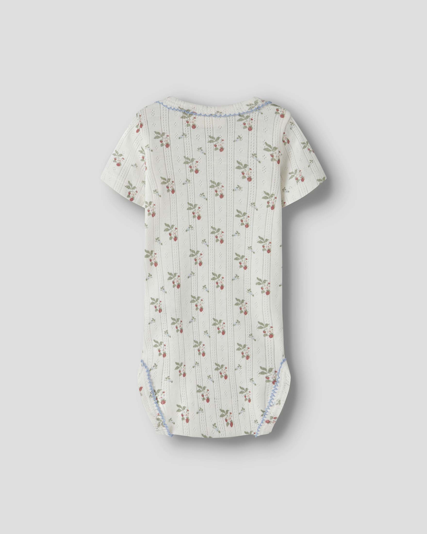 Body Lil'Atelier avorio in cotone punzonato a maniche corte con stampa fragoline image