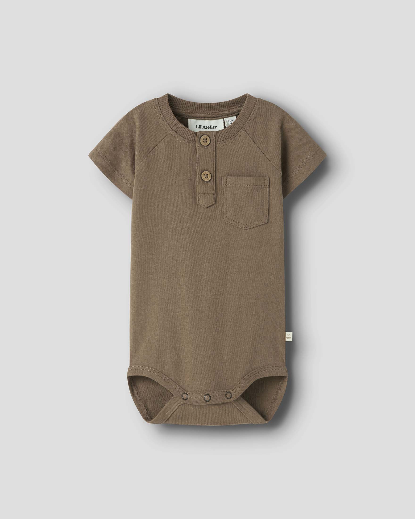 Body Lil'Atelier marrone in puro cotone a maniche corte con taschino