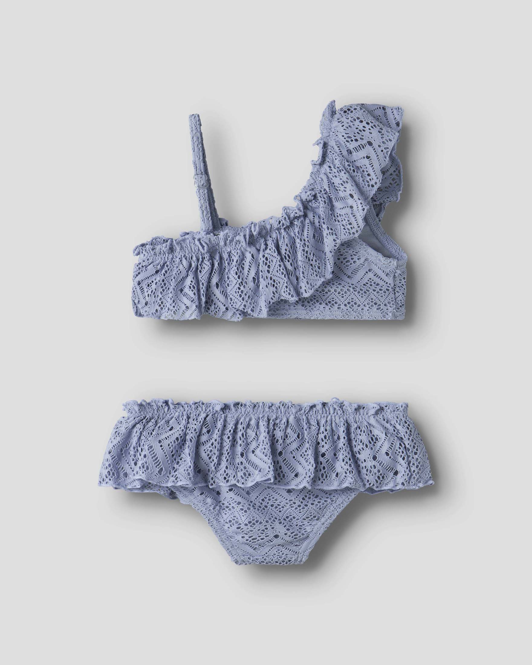 Bikini Lil'Atelier monospalla azzurro con rouches e pizzo image