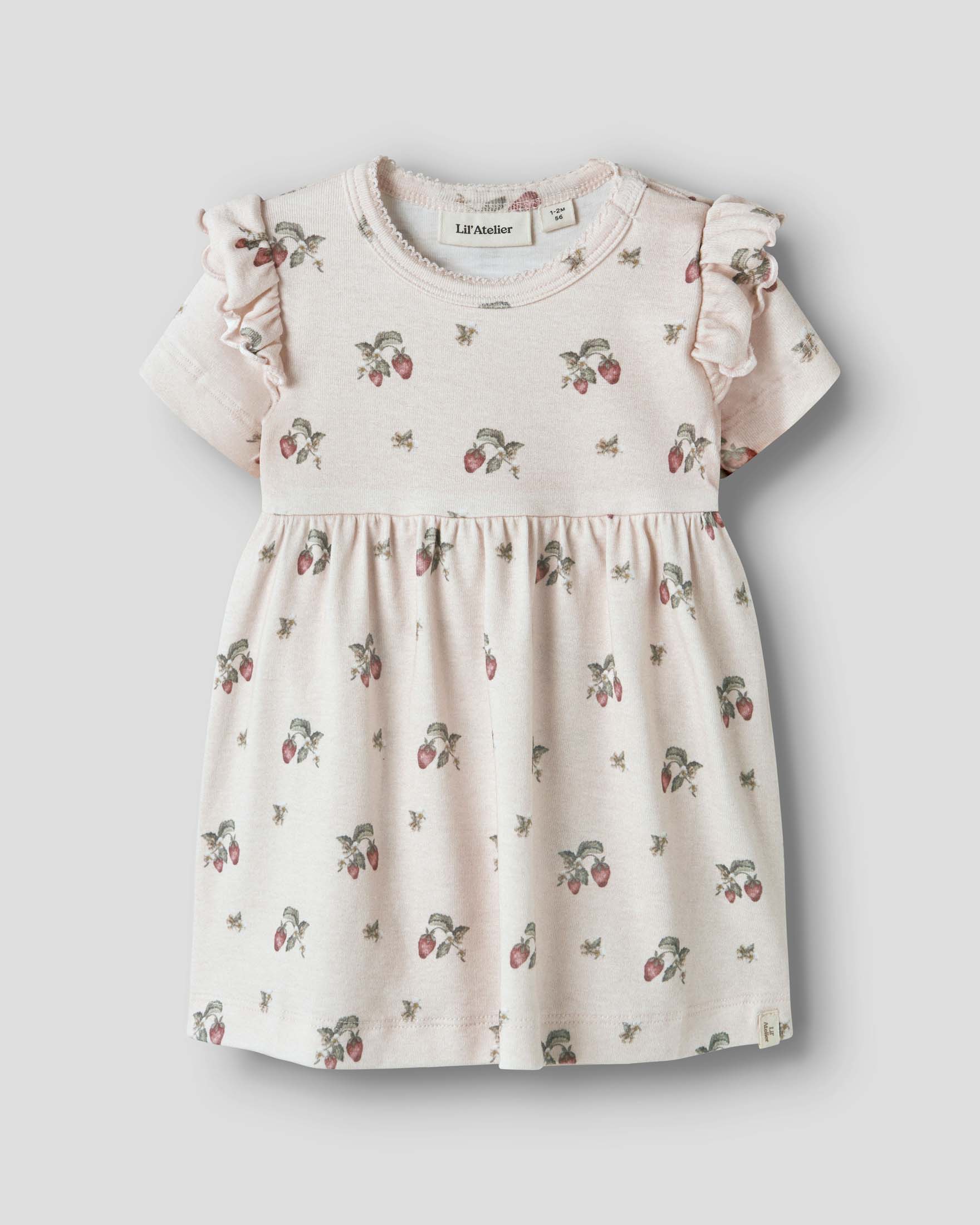 Abito fit and flare Lil'Atelier rosa in cotone con stampa fragoline