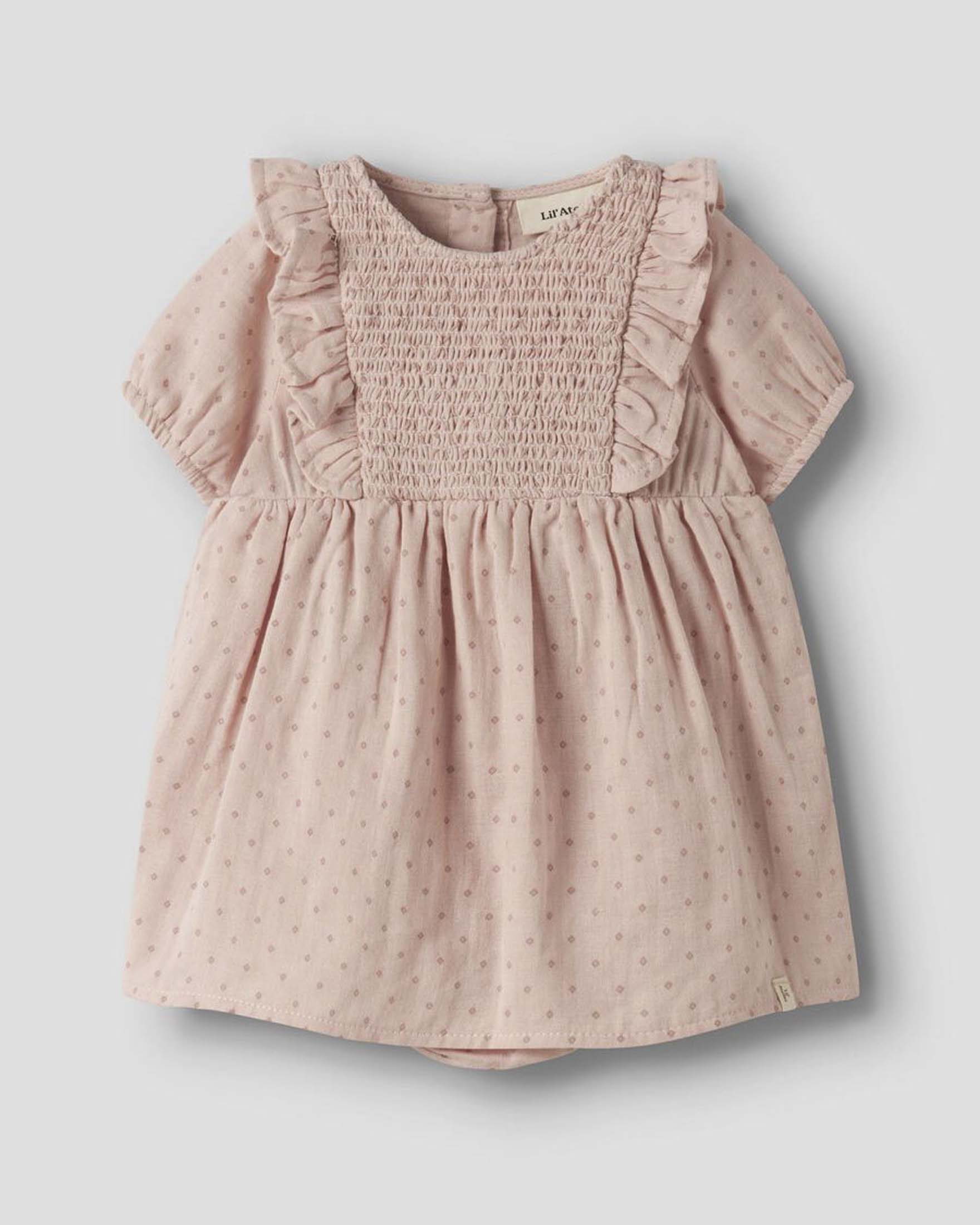 Abito a maniche corte Lil'Atelier rosa in cotone con micro fantasia